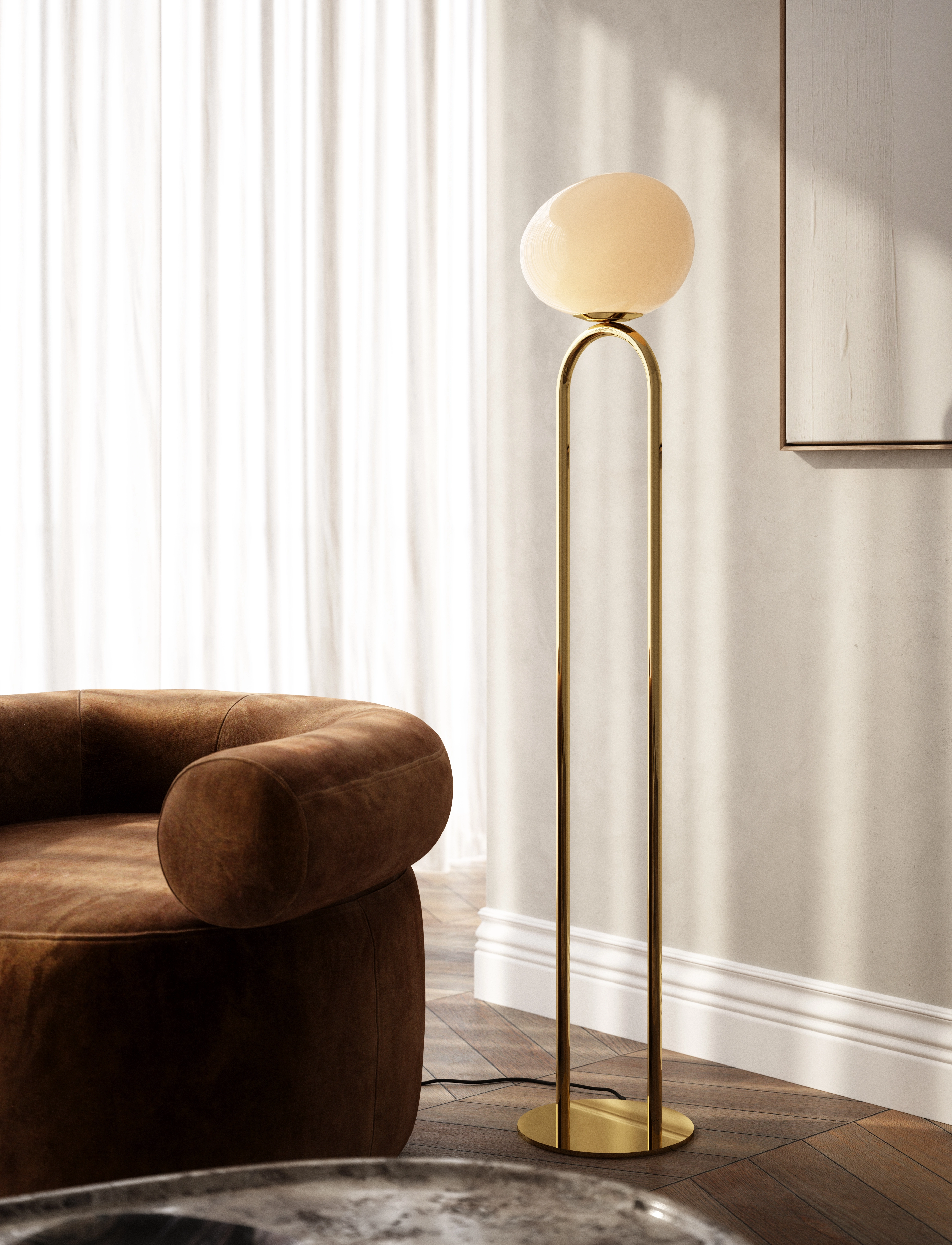 Design For The People Shapes | Gulvlampe, Ø27X135 cm, Lamps, Gold - Floor Homeware