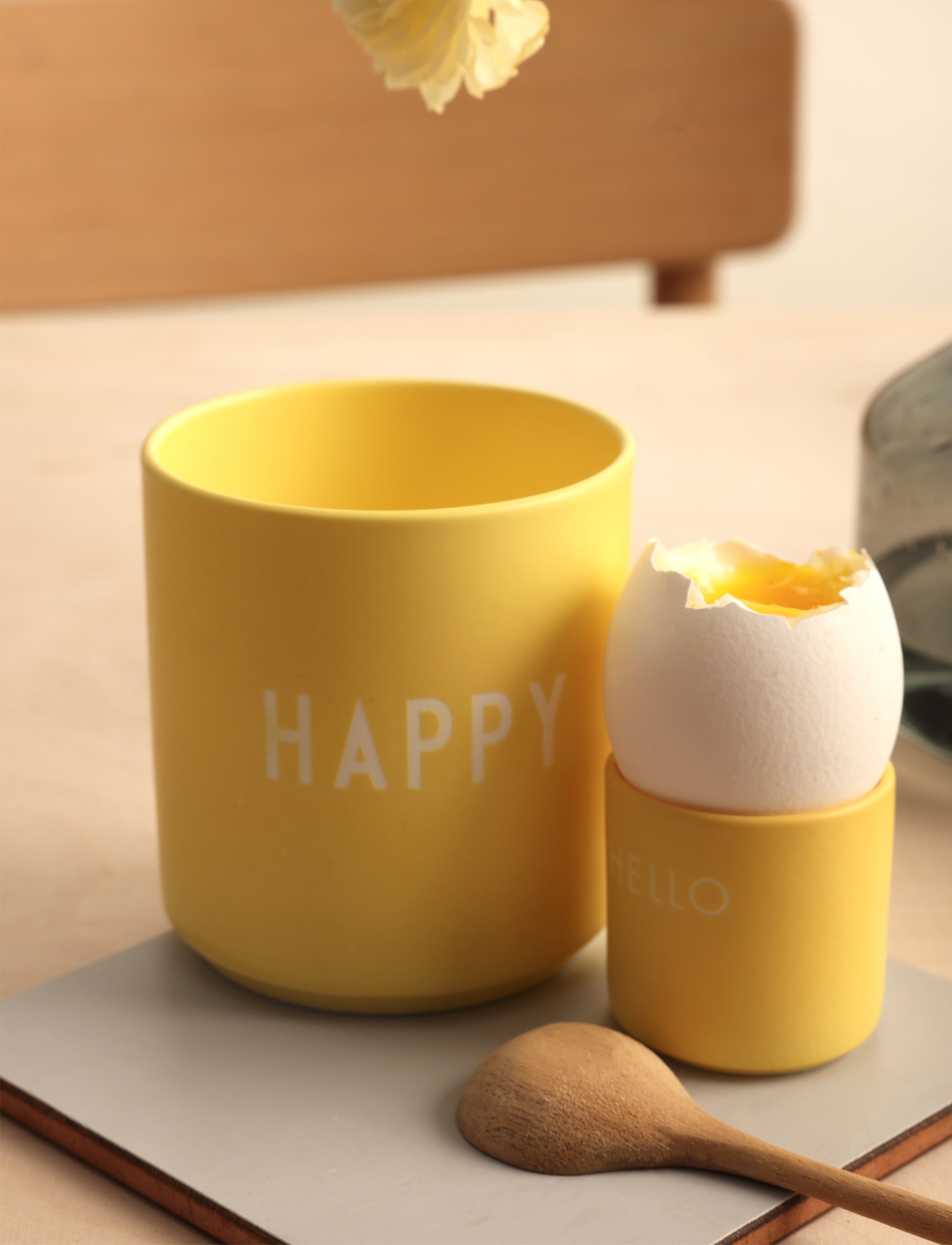 Design Letters Egg Cups (Set Of 2 Pcs), One Size, Yellow, Skåle > Æggebægre, Unisex