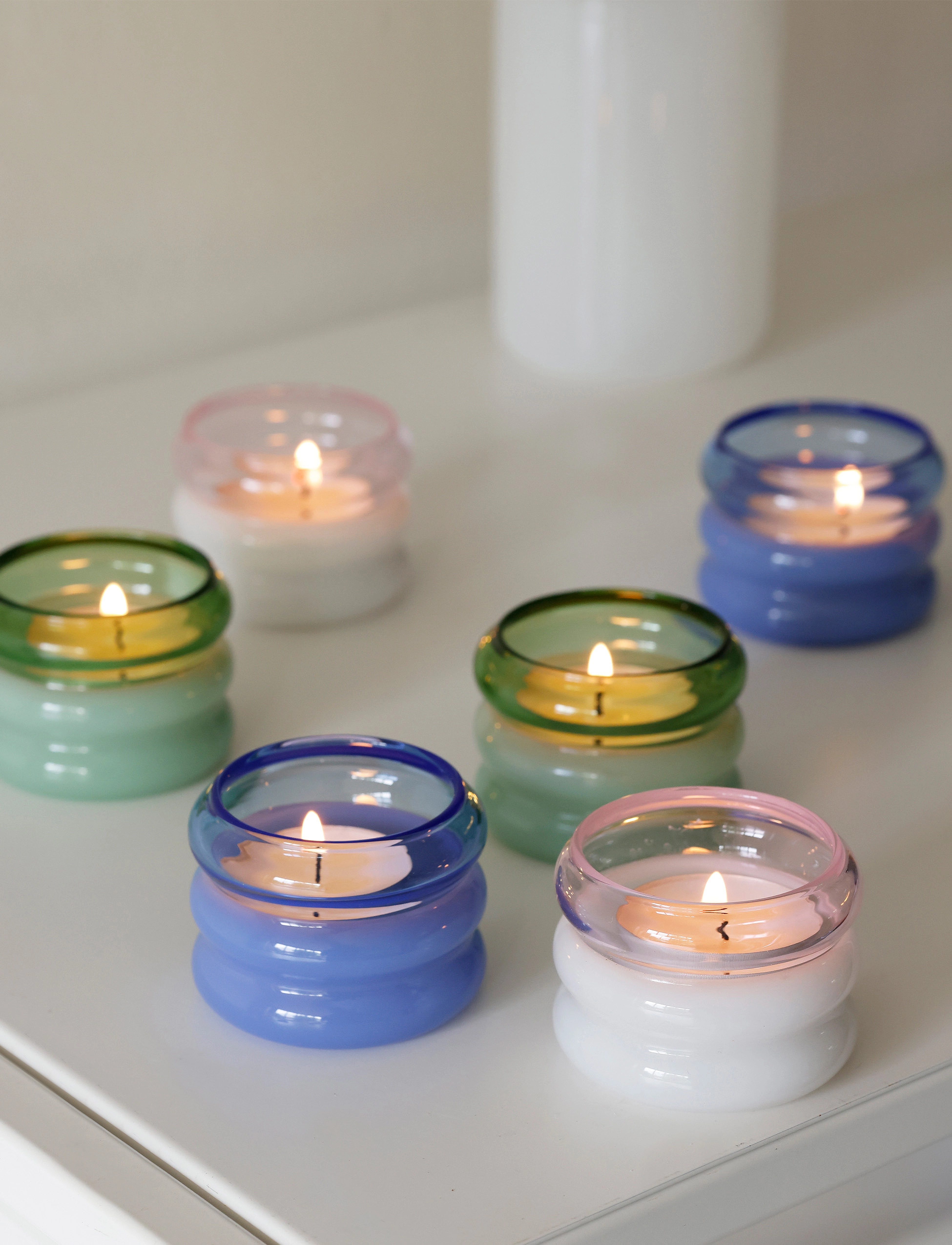 Design Letters - Bubble. Tealight holder (Set of 2 pcs) - blue and milky blue - 1