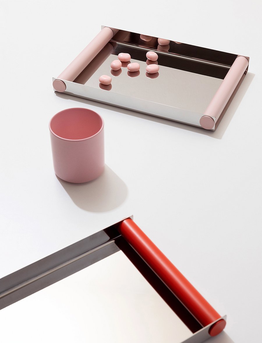 Design Letters - Ray Tray - dekoratīvie šķīvji - polished stainless steel + creole pink - 0