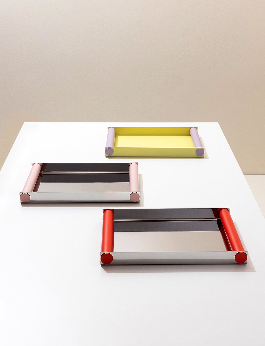 Design Letters - Ray Tray - dekoratīvie šķīvji - polished stainless steel + creole pink - 2