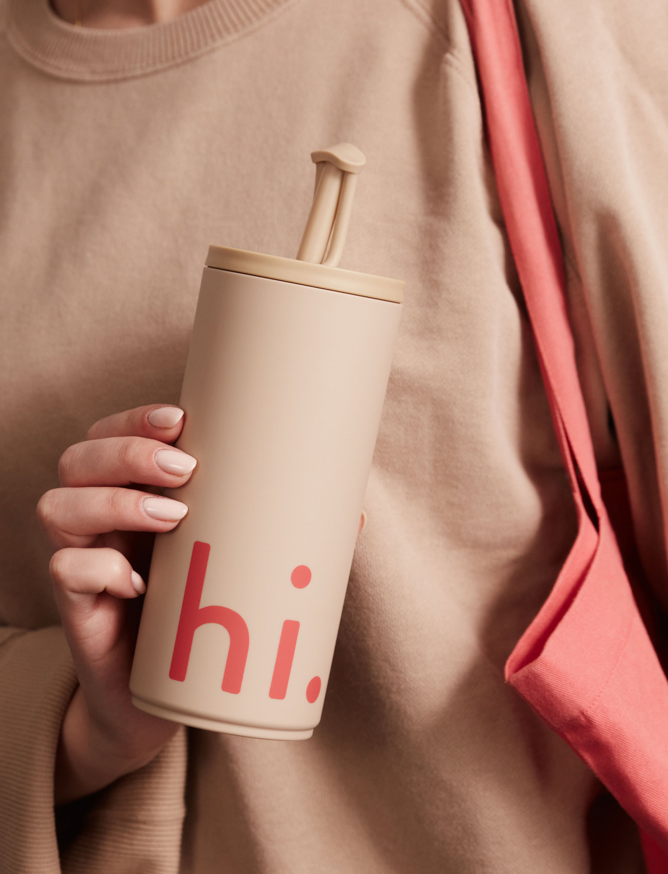 Design Letters - Travel cup with straw 500ml with soft coating - laveste priser - beige 4675c - 1