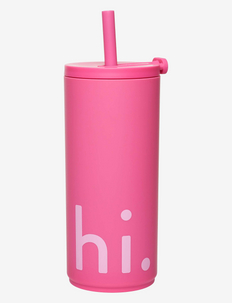 Travel cup with straw with soft coating, Design Letters