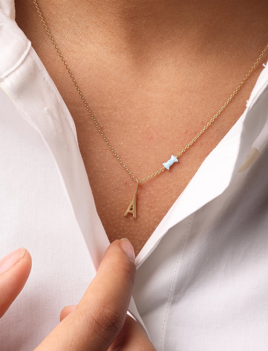 Design Letters - Bow tie Necklace - ketten mit anhänger - blue - 0