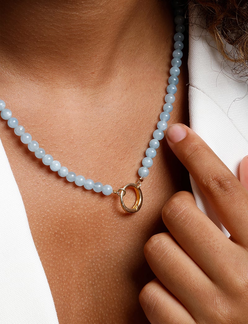 Design Letters - Gemstone Charm Lock Chain - halsketten - aquamarine - 0