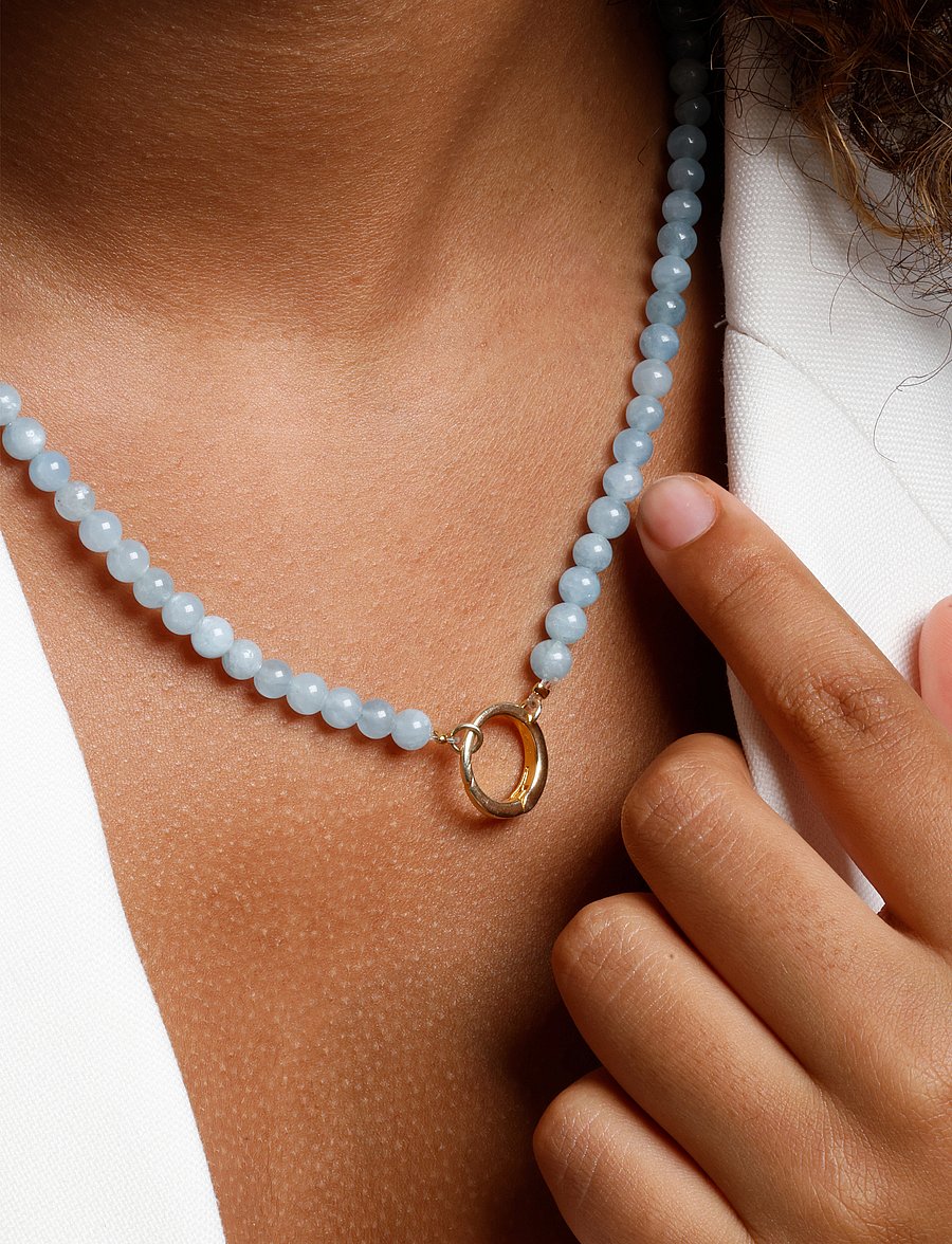 Design Letters - Gemstone Charm Lock Chain - vėriniai - aquamarine - 0