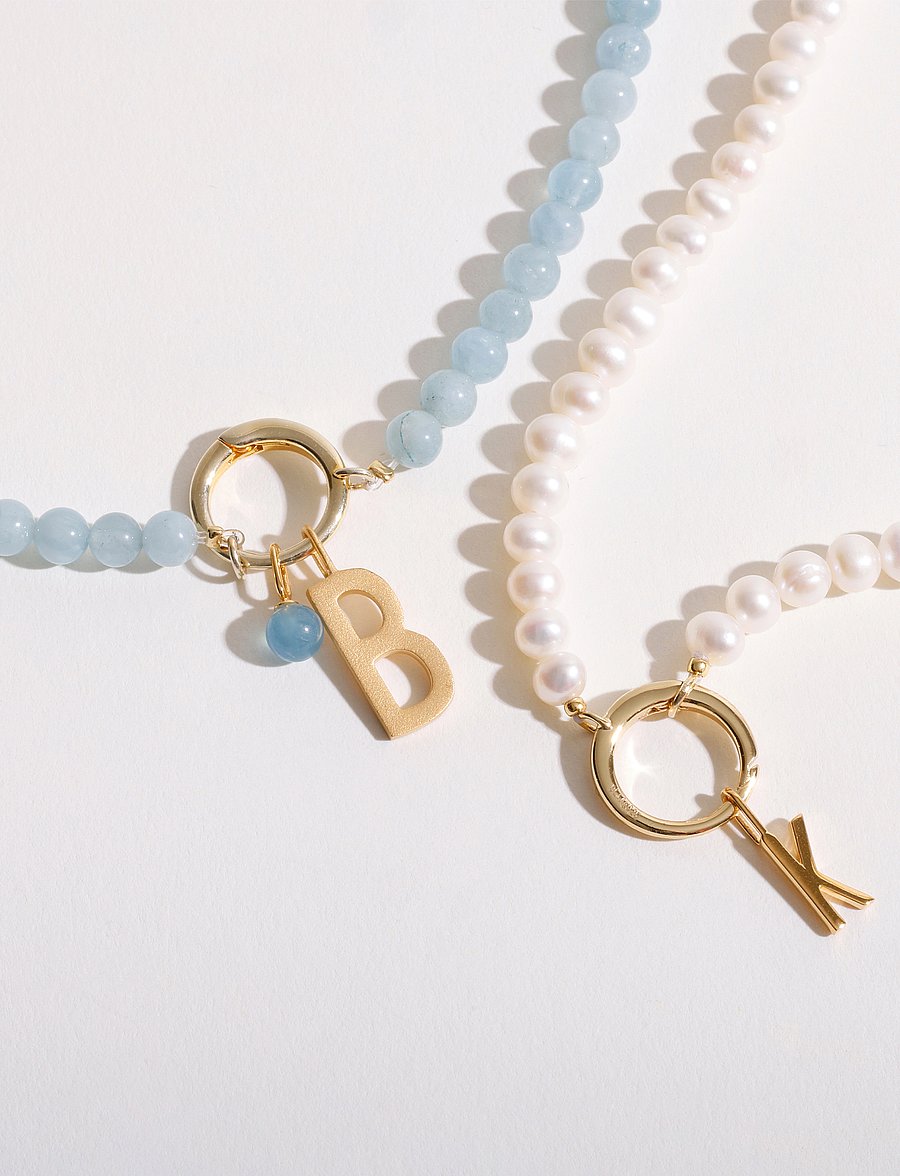 Design Letters - Gemstone Charm Lock Chain - vėriniai - aquamarine - 3