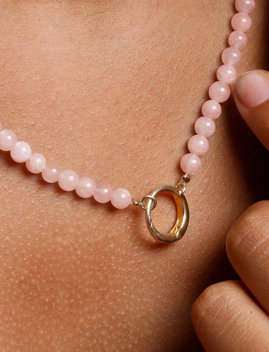 Design Letters - Gemstone Charm Lock Chain - halskæder - pinkopal - 0