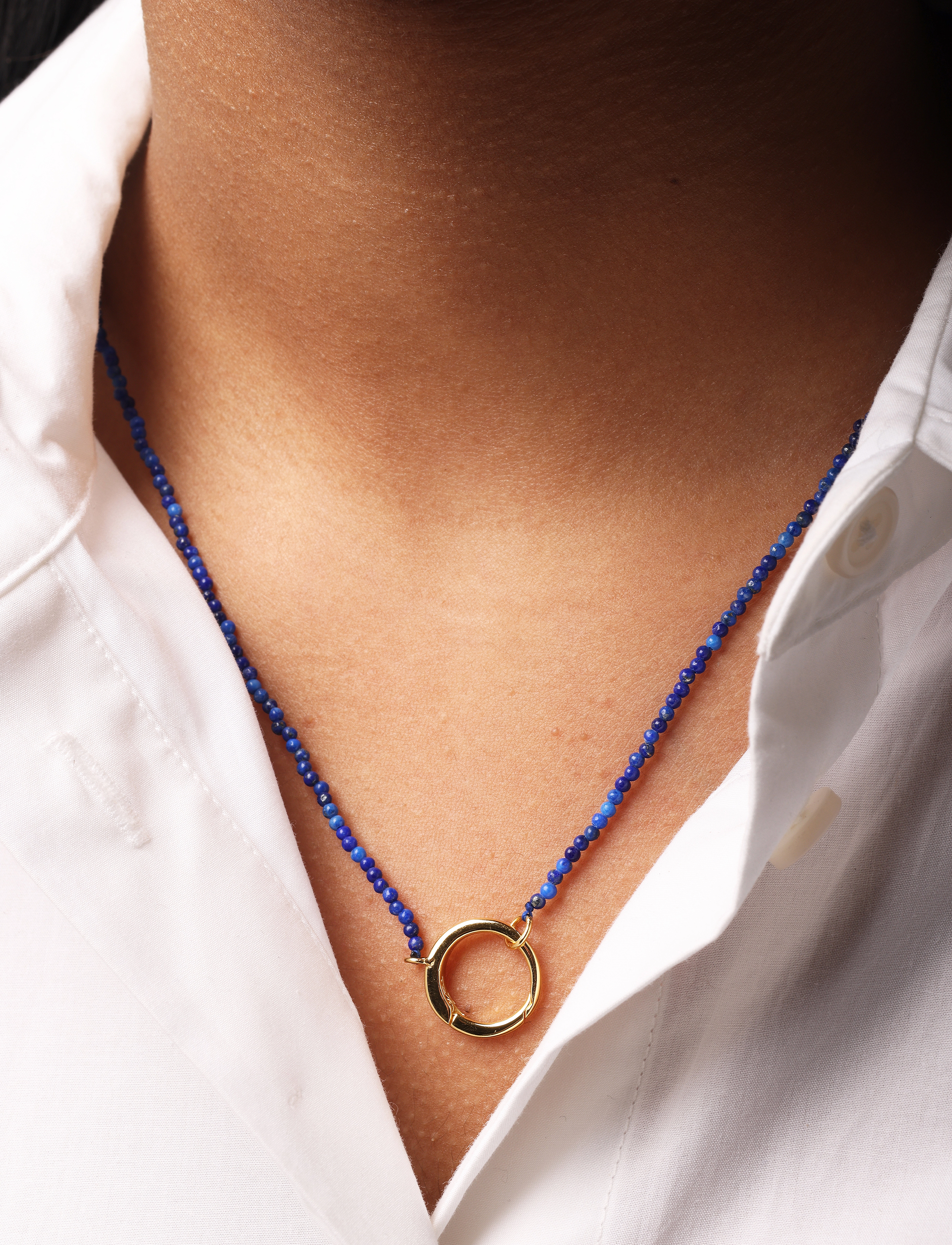 Design Letters Gemstone Charm Lock Chain, One Size x 45, Necklaces, Blau - Chain Frauen
