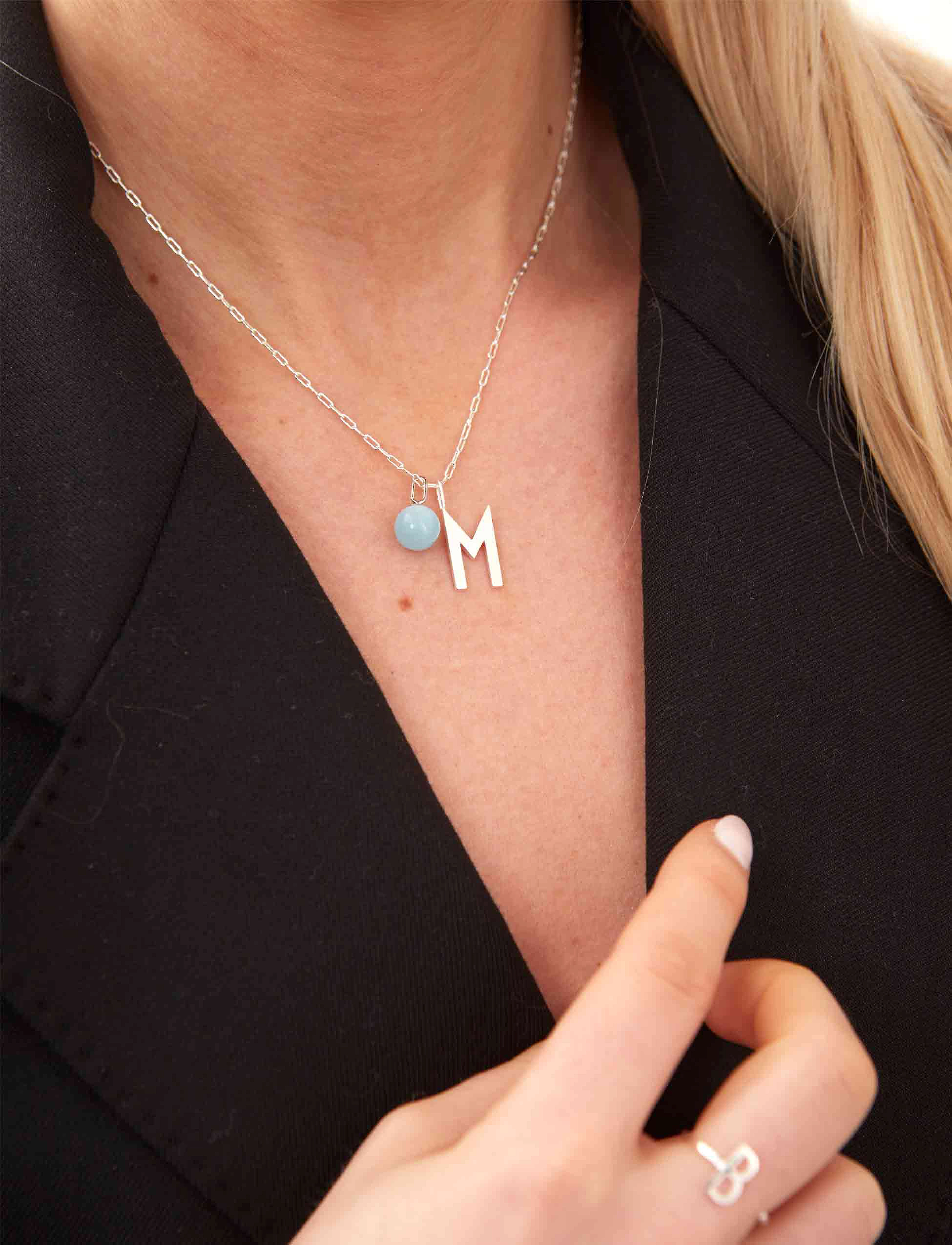 Design Letters Stone Drop Charm 8 Mm Silver, mm, Jewellery, Blau - Pendants, Frauen
