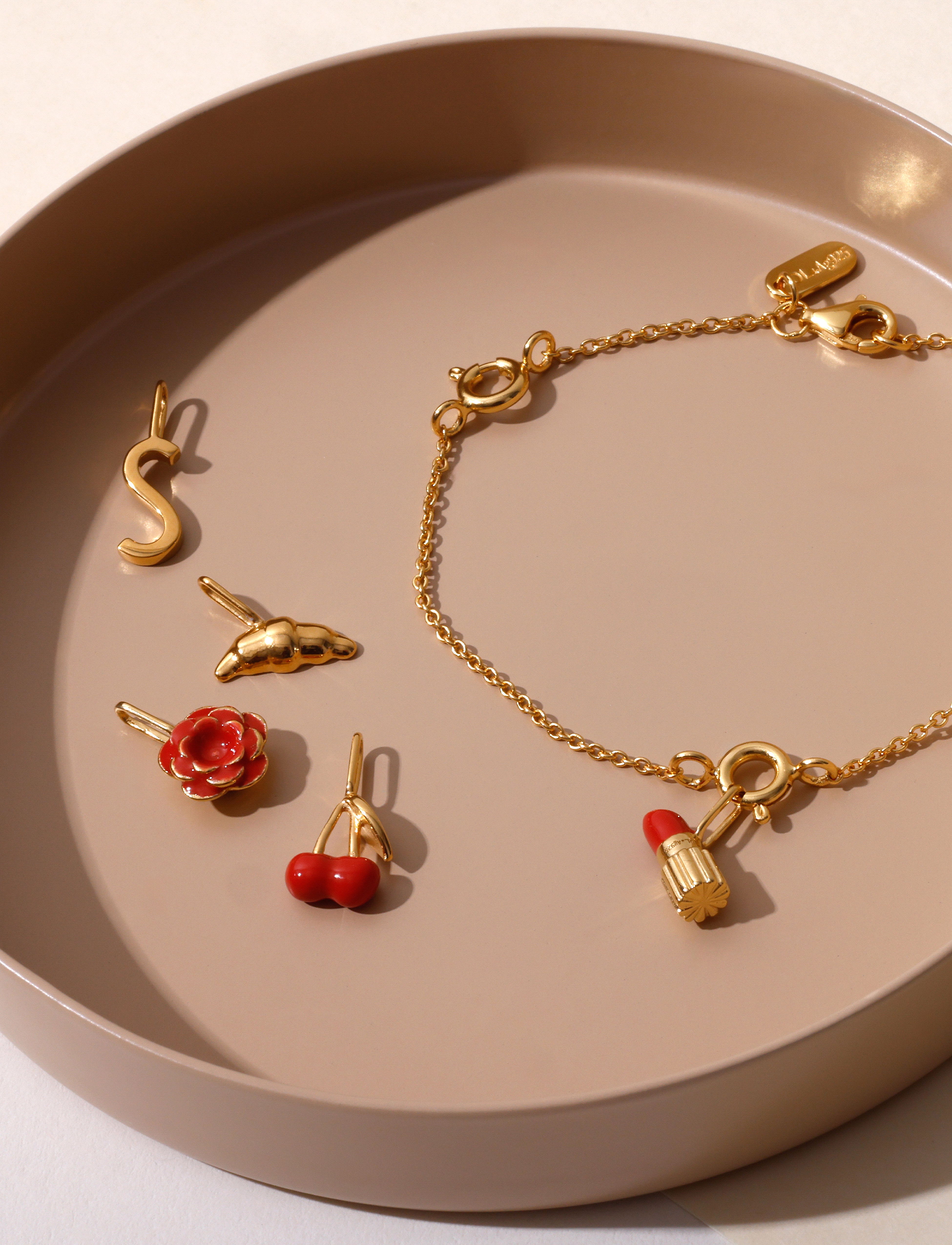 Design Letters - Darling charm enamel collection, gold plated - chain bracelets - deep sea coral - 2