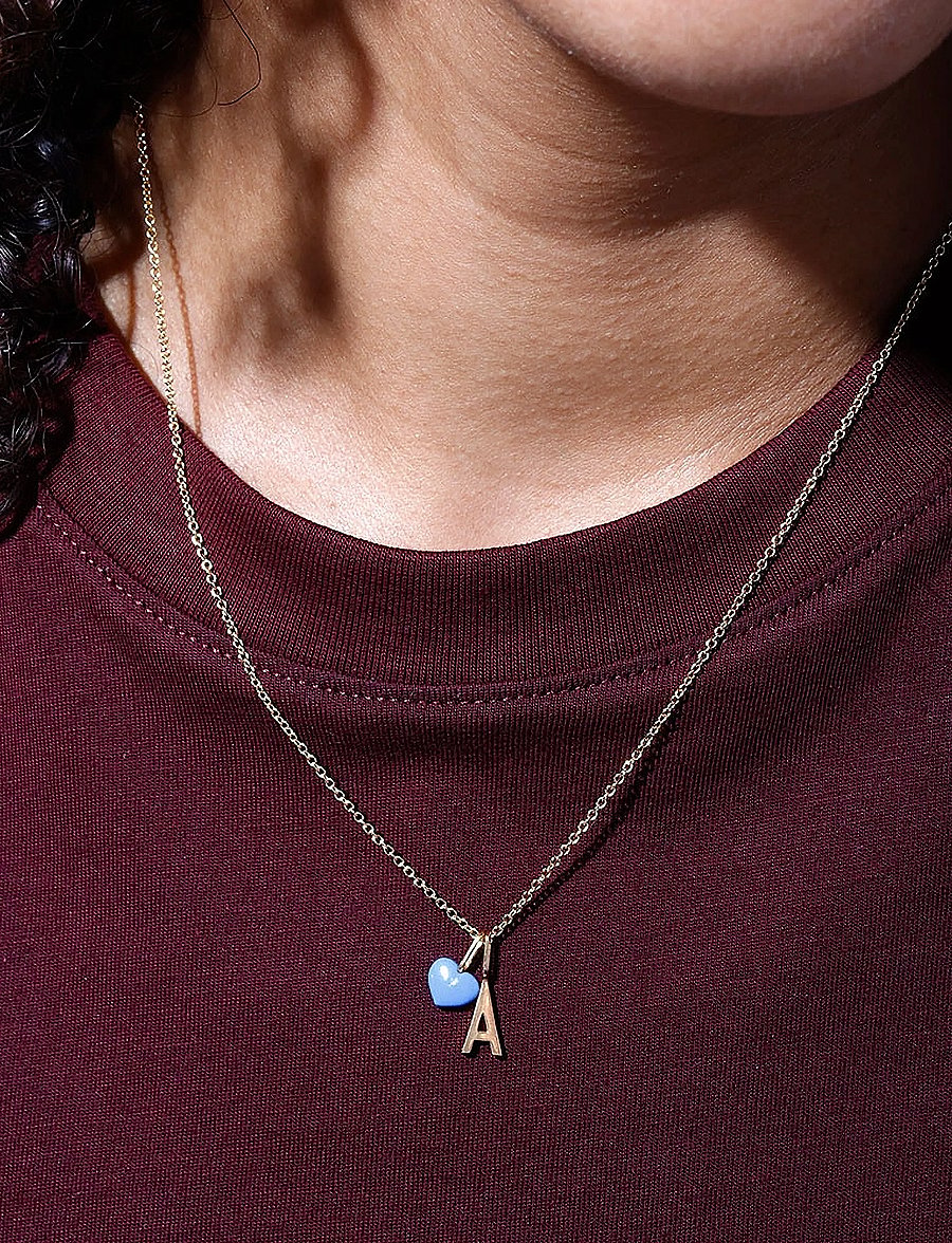 Design Letters - Close to my Heart. Enamel charm, gold plated - anhänger - sky blue - 0
