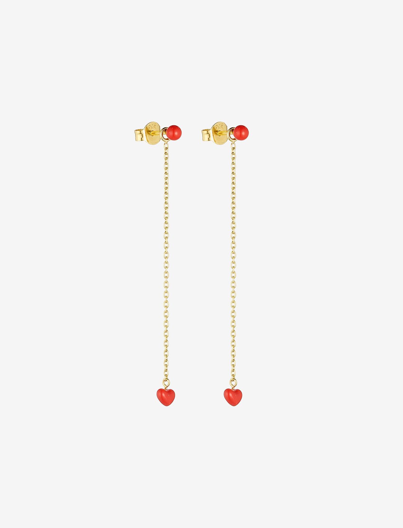 Design Letters - Little Big Love Earchain (set of 2 pcs) - Goldplated - išraiškingi auskarai - deep sea coral 2032c - 1
