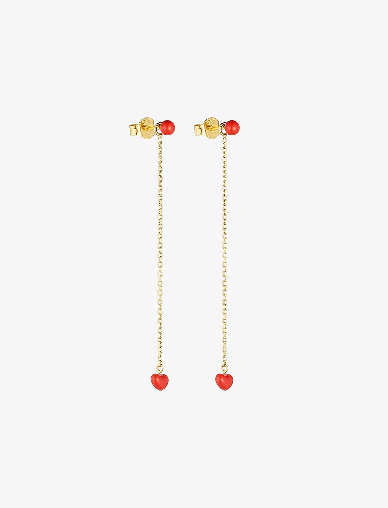 Design Letters - Little Big Love Earchain (set of 2 pcs) - Goldplated - išraiškingi auskarai - deep sea coral 2032c - 1