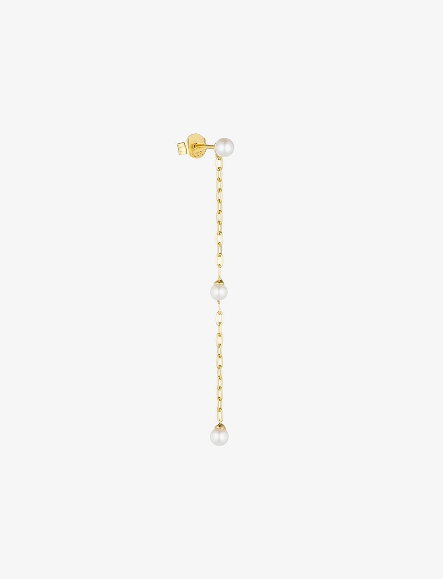 Design Letters - Triple Pearl Earchain - Goldplated (1pcs) - enskilt örhänge - gold - 1