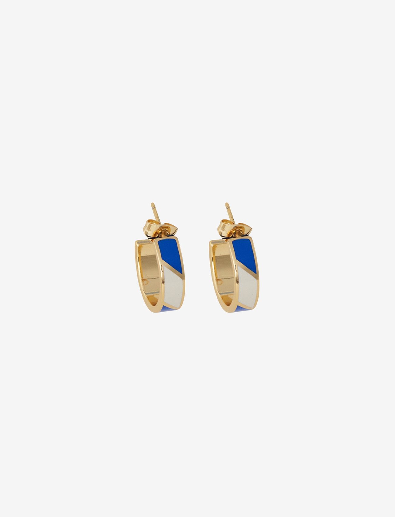 Design Letters - Striped Candy Earrings 16mm (set of 2 pcs) - riņķveida auskari - cobalt blue 2728c + a055 - 0