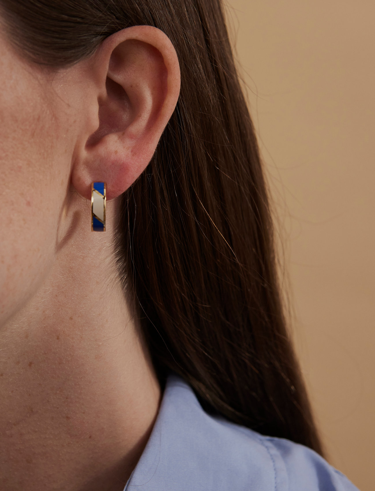 Design Letters - Striped Candy Earrings 16mm (set of 2 pcs) - riņķveida auskari - cobalt blue 2728c + a055 - 1