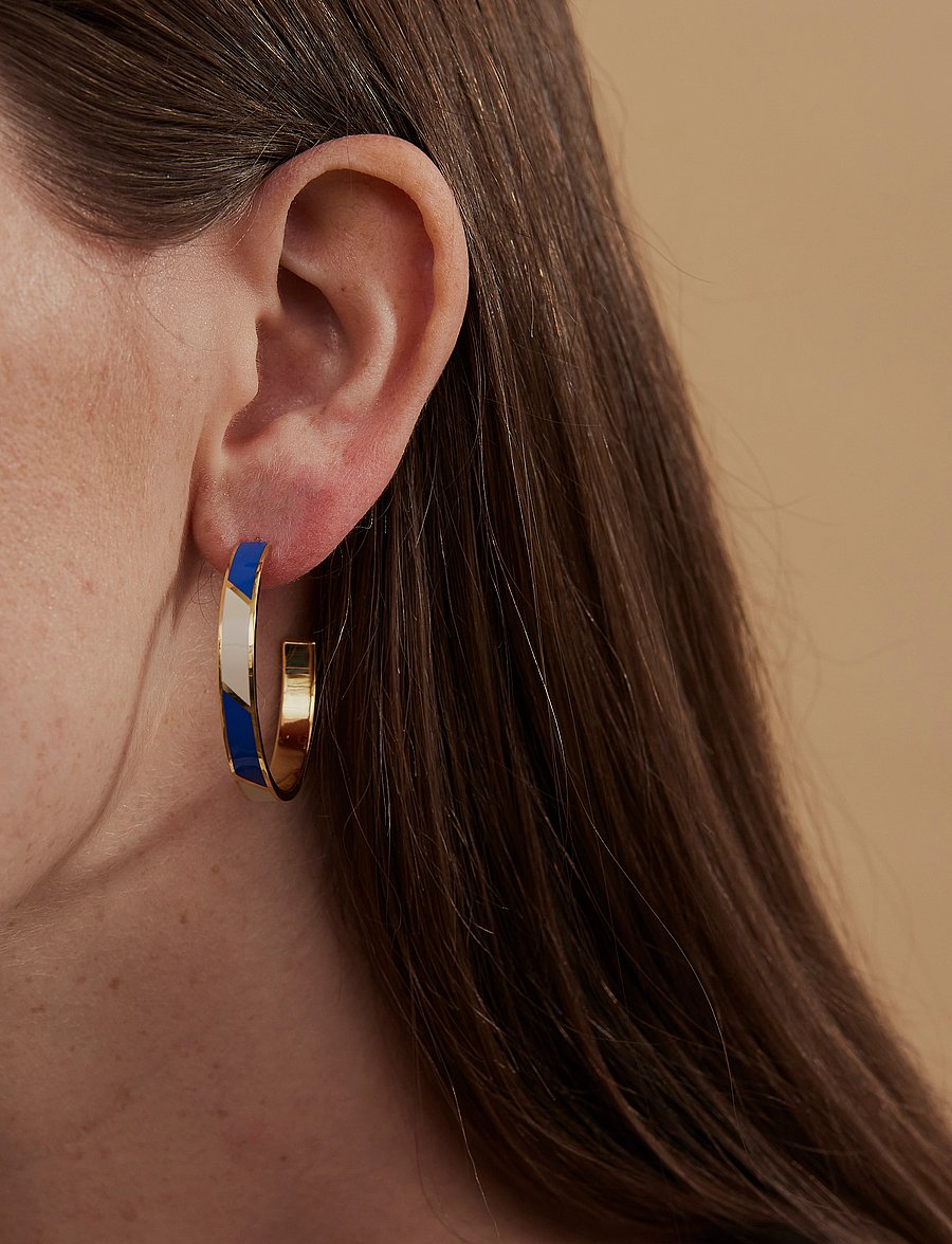 Design Letters - Striped Candy Earrings (set of 2 pcs) - hoops kõrvarõngad - cobalt blue 2728c + a055 - 0