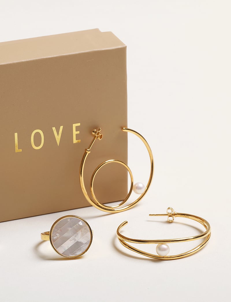 Design Letters - Pearl Drop Double Hoop Gold plated - perlenohrringe - gold - 2