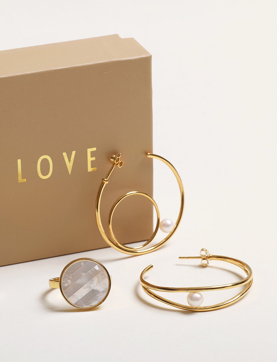 Design Letters - Pearl Drop Double Hoop Gold plated - gold - 2