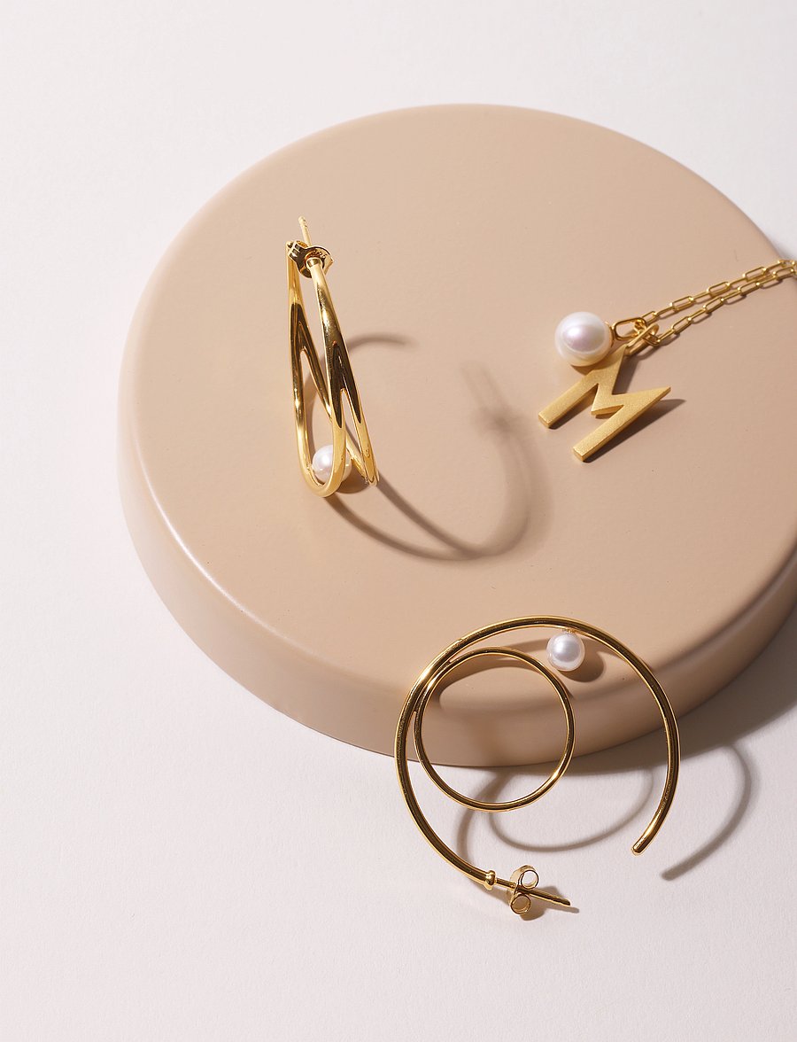 Design Letters - Pearl Drop Double Hoop Gold plated - gold - 3