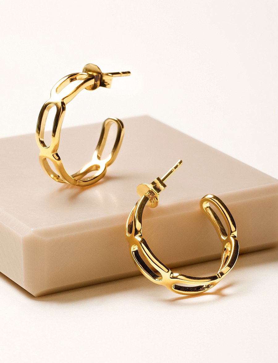 Design Letters - Square link hoop (set of 2 pcs) Goldplated - hoops - gold - 2