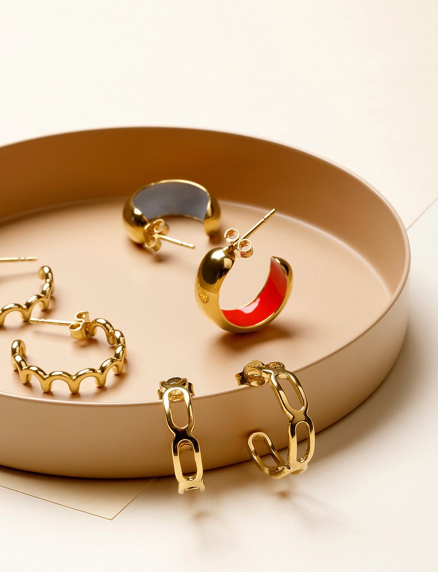 Design Letters - Square link hoop (set of 2 pcs) Goldplated - hoops - gold - 3