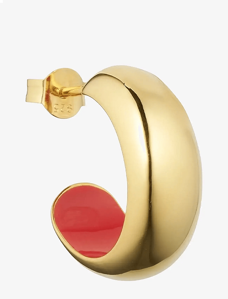 Design Letters - Chunky Rainbow Hoop Enamel 8mm Gold plated (1 pcs) - enskilt örhänge - deep sea coral - 1