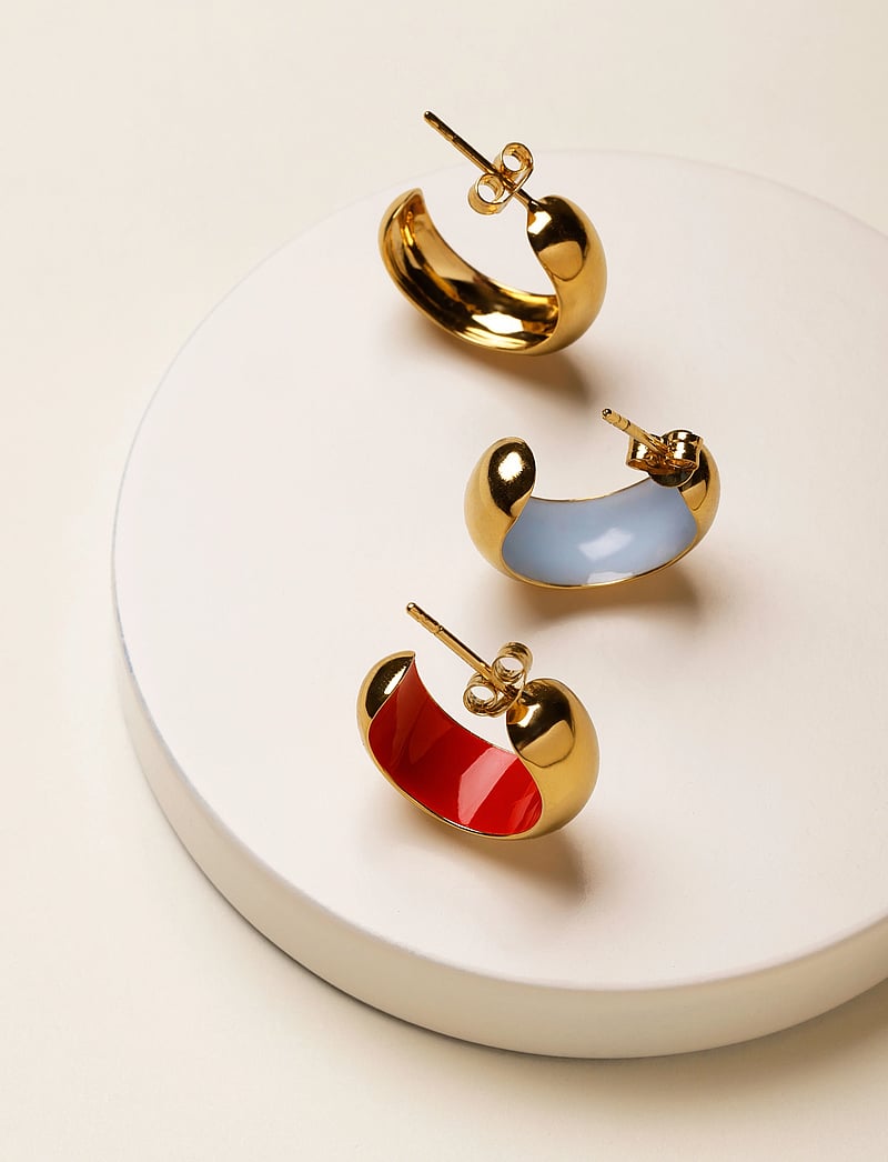 Design Letters - Chunky Rainbow Hoop Enamel 8mm Gold plated (1 pcs) - enskilt örhänge - deep sea coral - 2