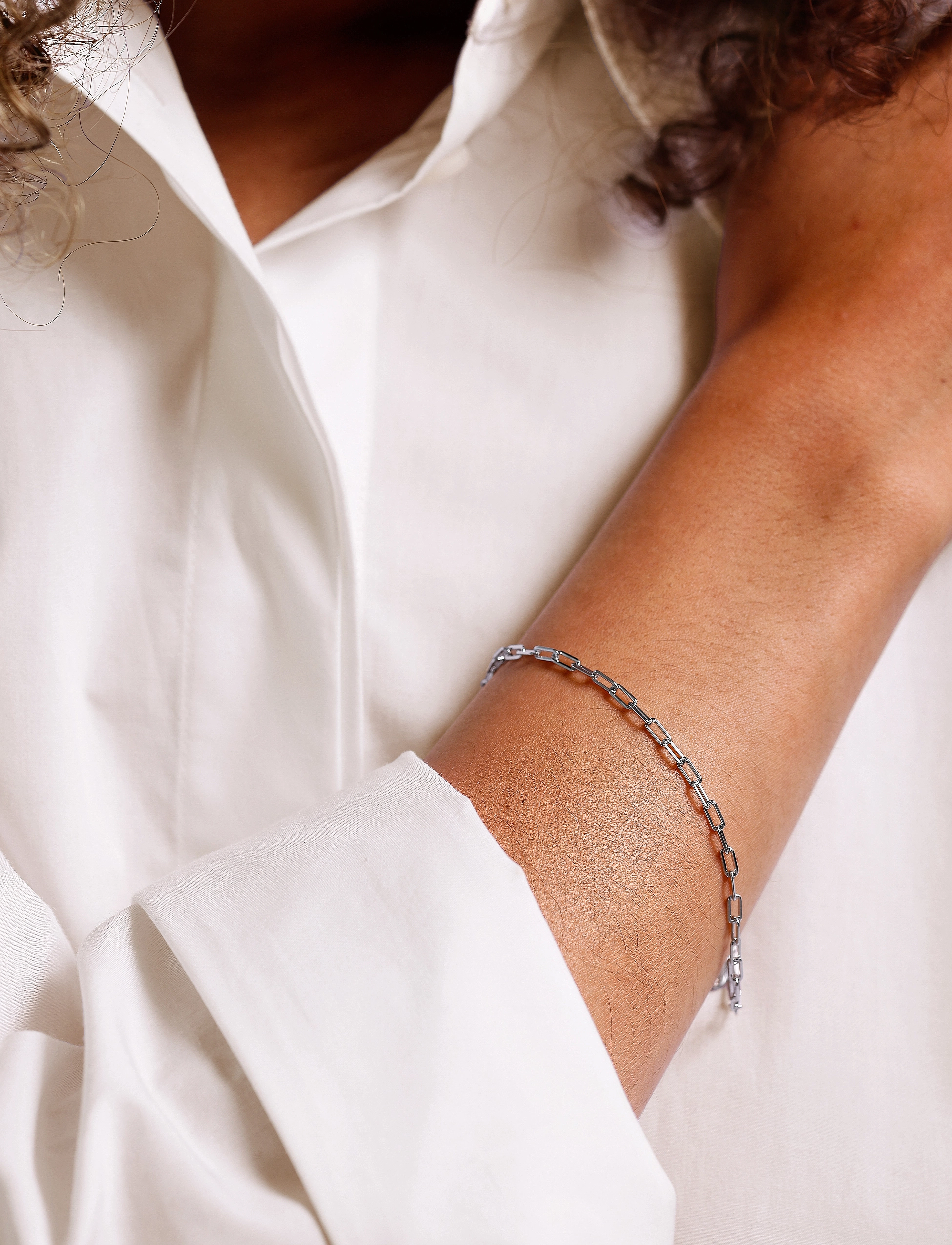Design Letters Chunky Square Link Chain Small Bracelet Silver, One Size, Bracelets, Silber - Frauen