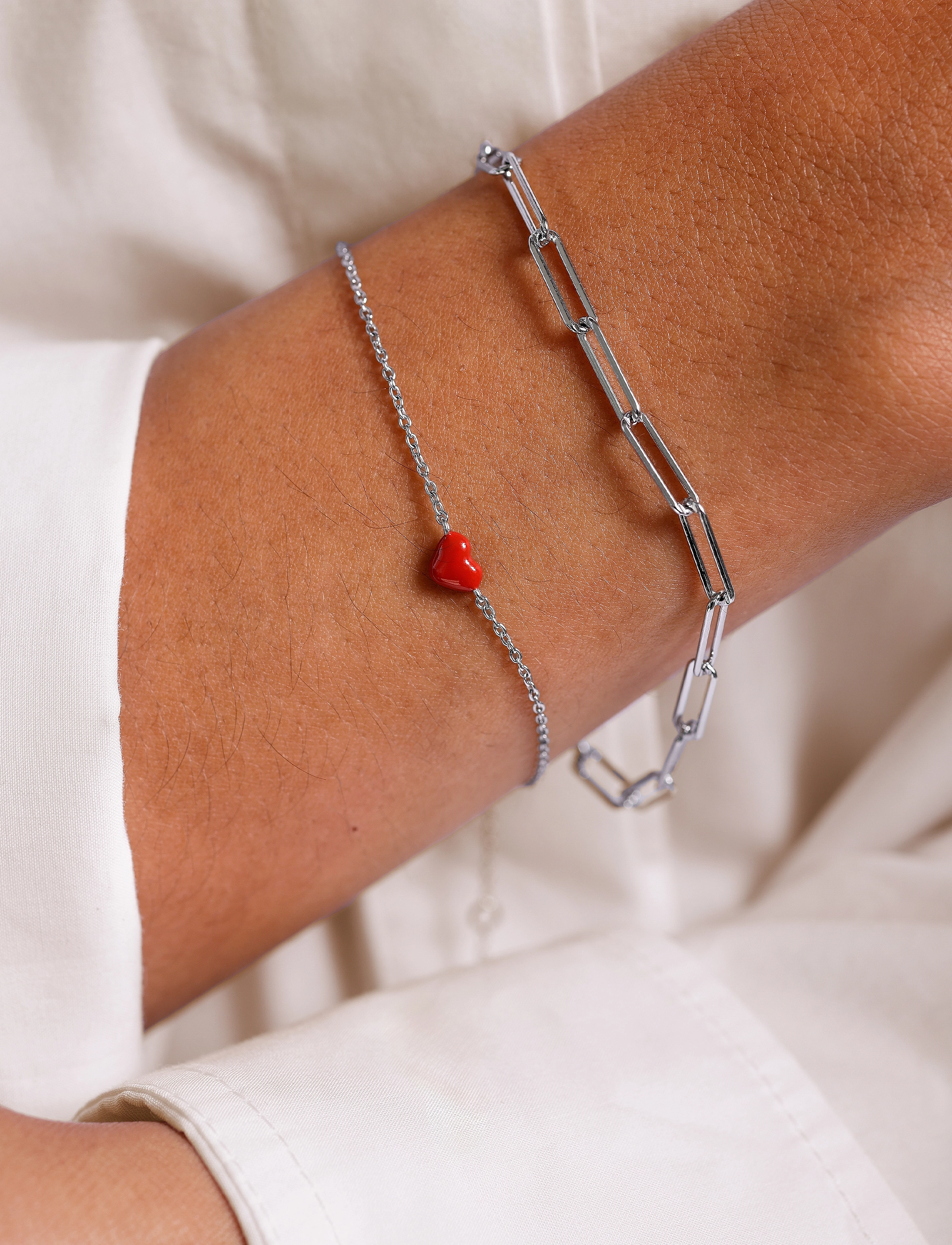 Design Letters Chunky Square Link Chain Large Bracelet Silver, One Size, Bracelets, Silber - Frauen