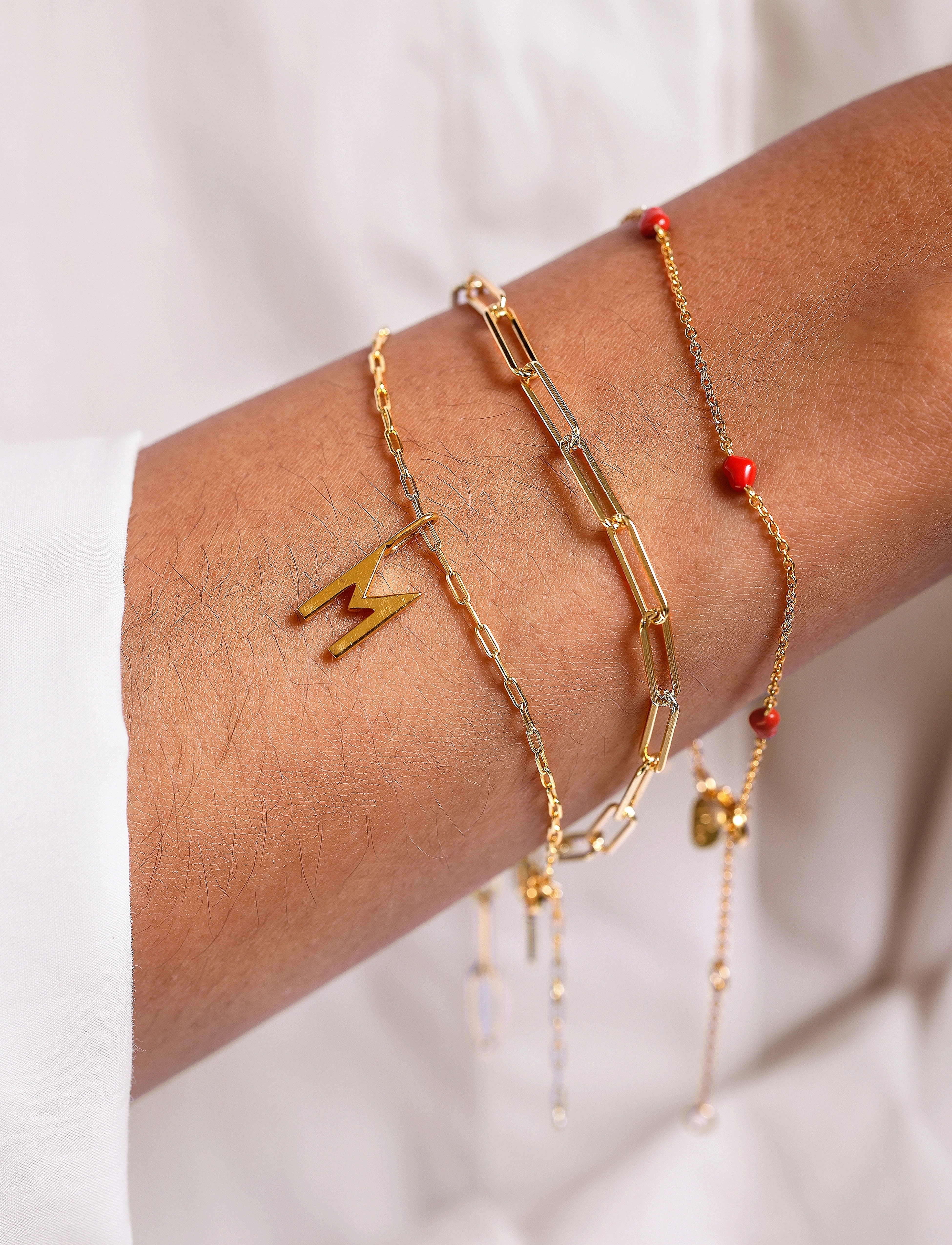 Design Letters Chunky Square Link Chain Small Bracelet Gold Plated, One Size, Bracelets, - Frauen
