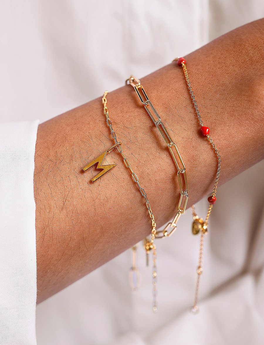 Design Letters - Chunky square link chain small bracelet - Gold plated - kettenarmbänder - gold - 0