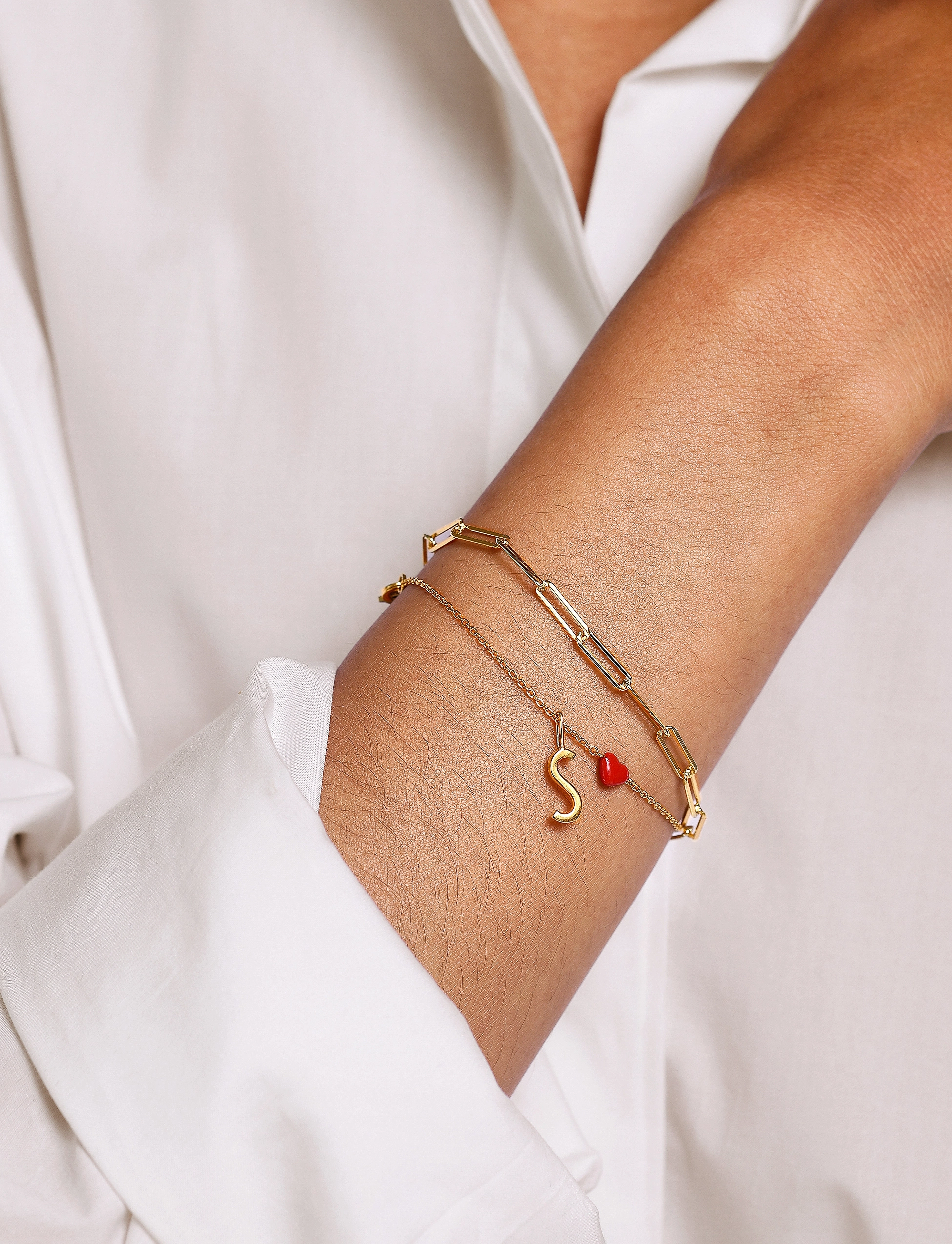 Design Letters Chunky Square Link Chain Large Bracelet Gold Plated, One Size, Bracelets, - Frauen