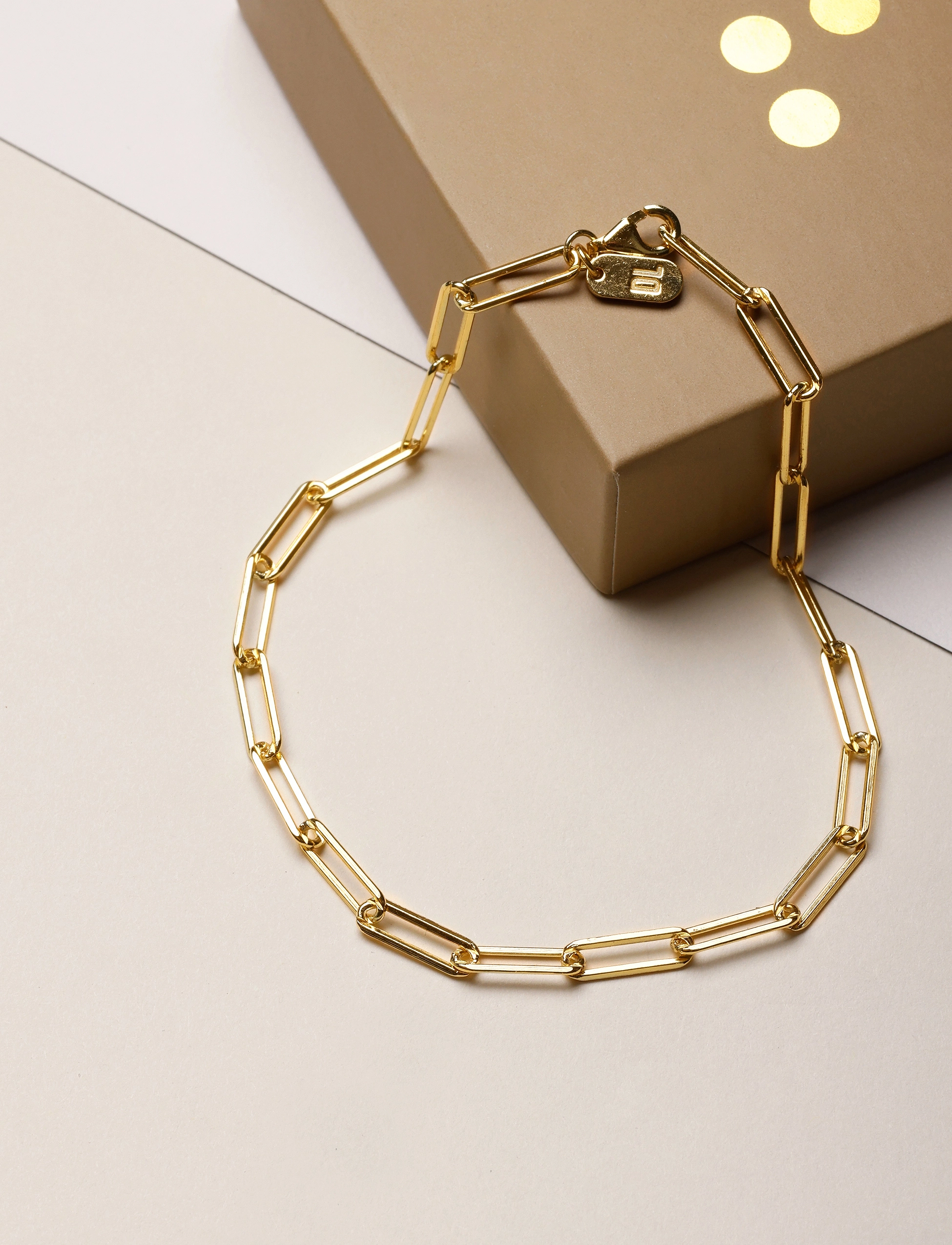 Design Letters - Chunky square link chain large bracelet - Gold plated - käeketid - gold - 2