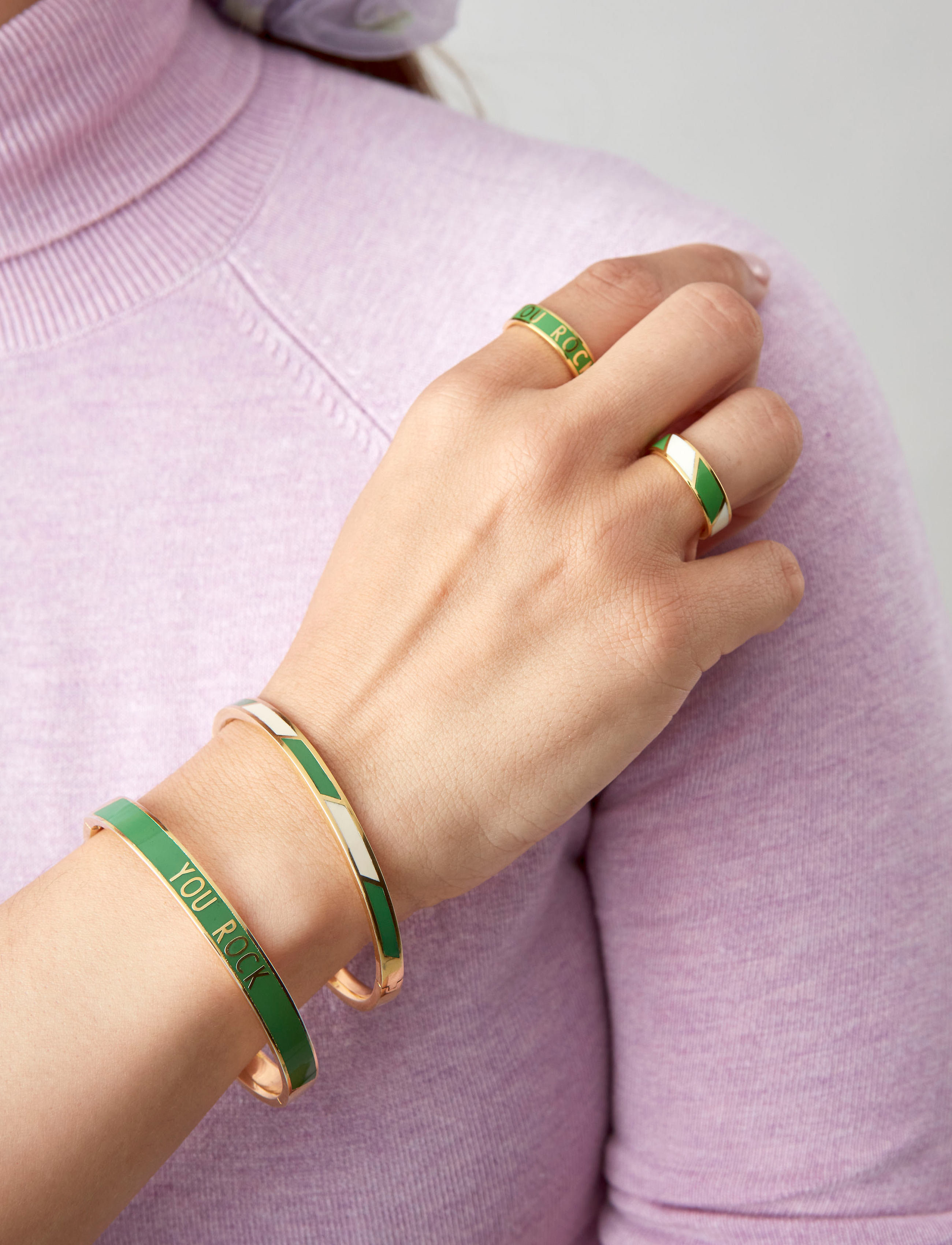Design Letters Striped Candy Bangle, One Size, Bracelets, Grün - Bangles, Frauen