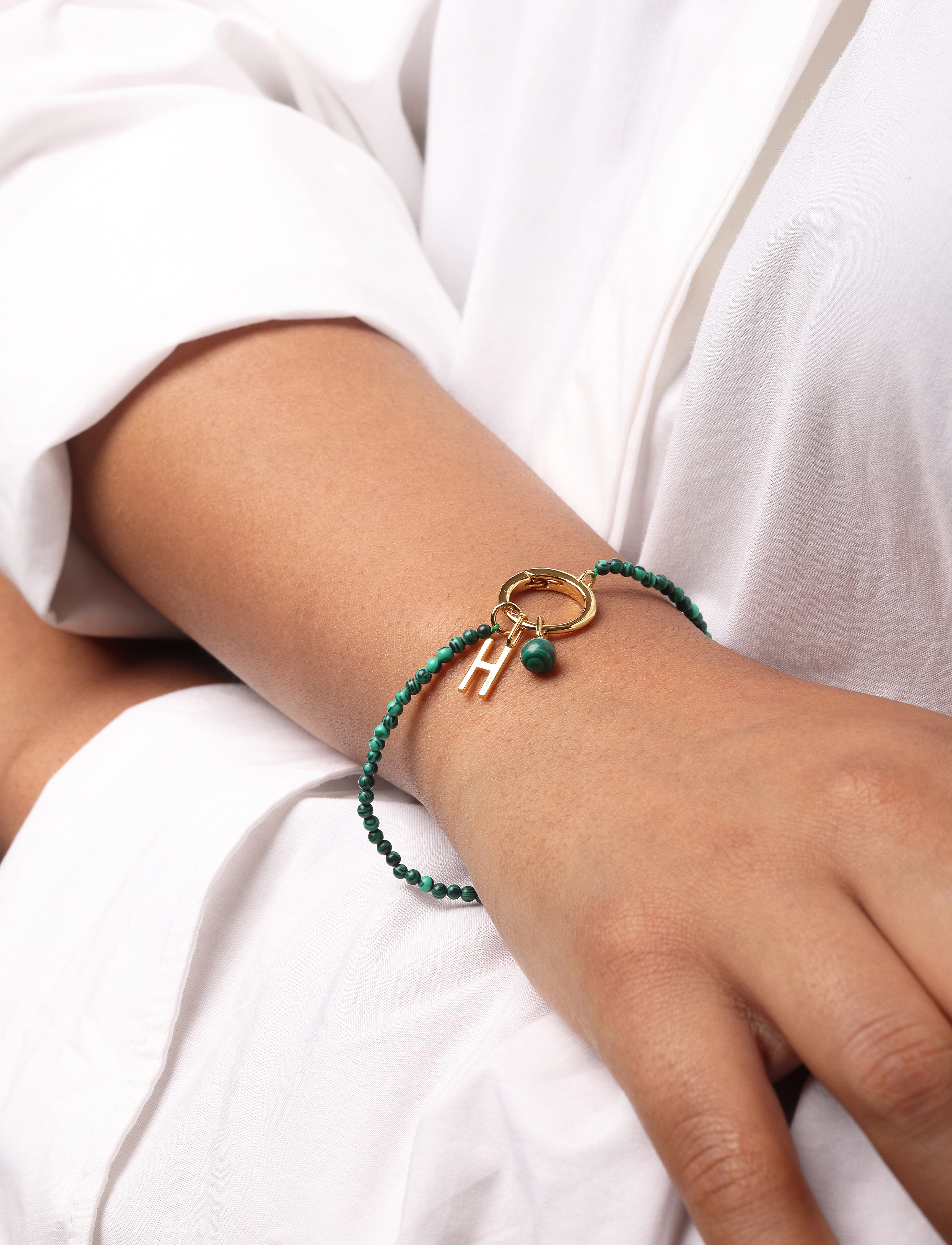 Design Letters - Gemstone Charm Lock Bracelet - armbänder - green - 2