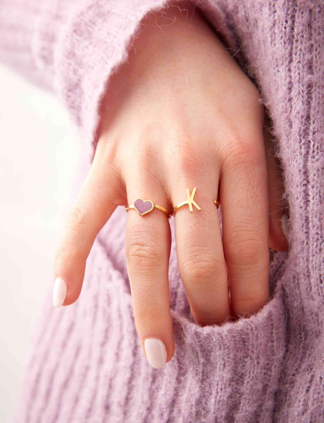 Design Letters - Enamel Heart Ring Gold plated - party wear at outlet prices - lavender - 1