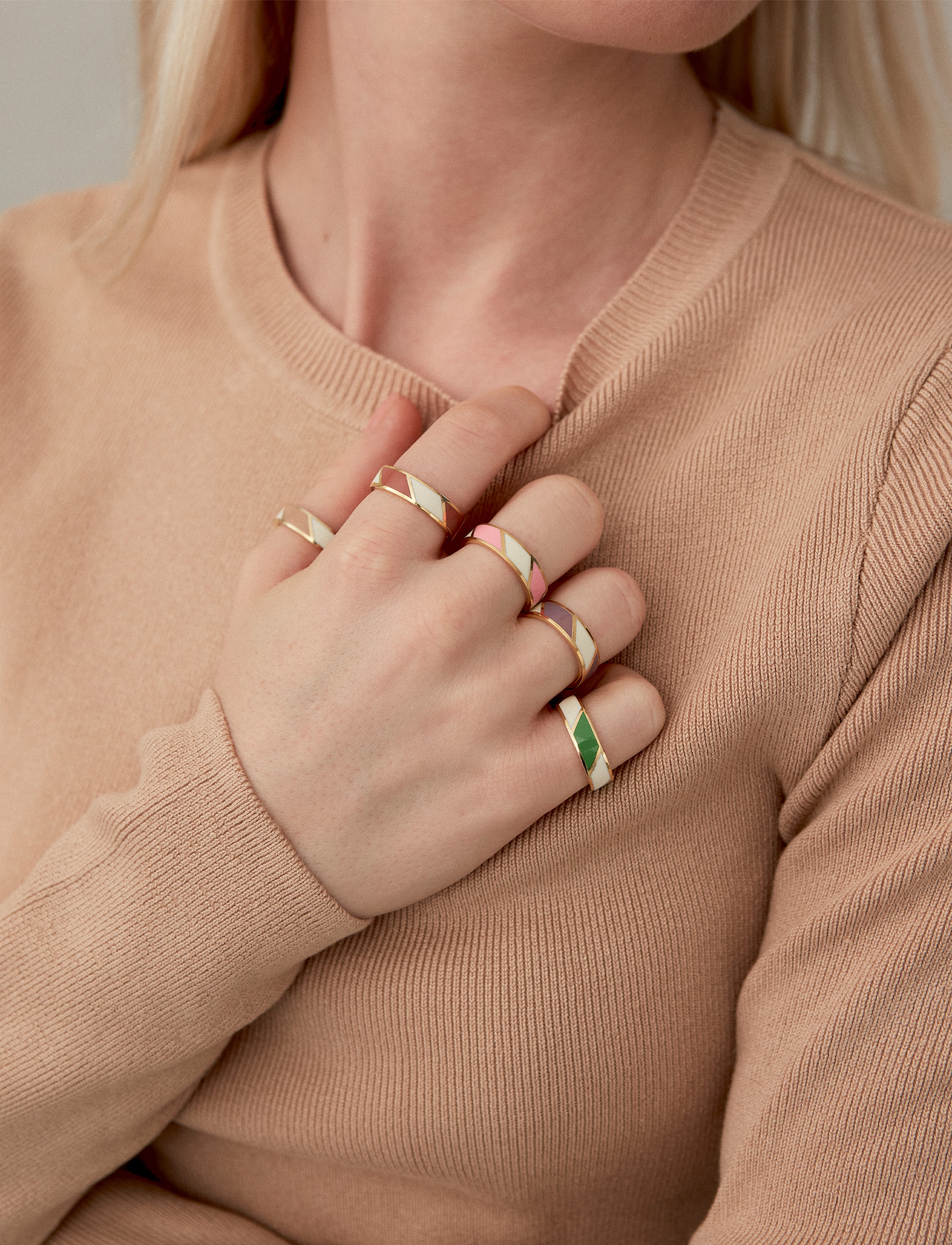Design Letters Striped Candy Ring, One Size, Jewellery, Beige - Rings, Frauen
