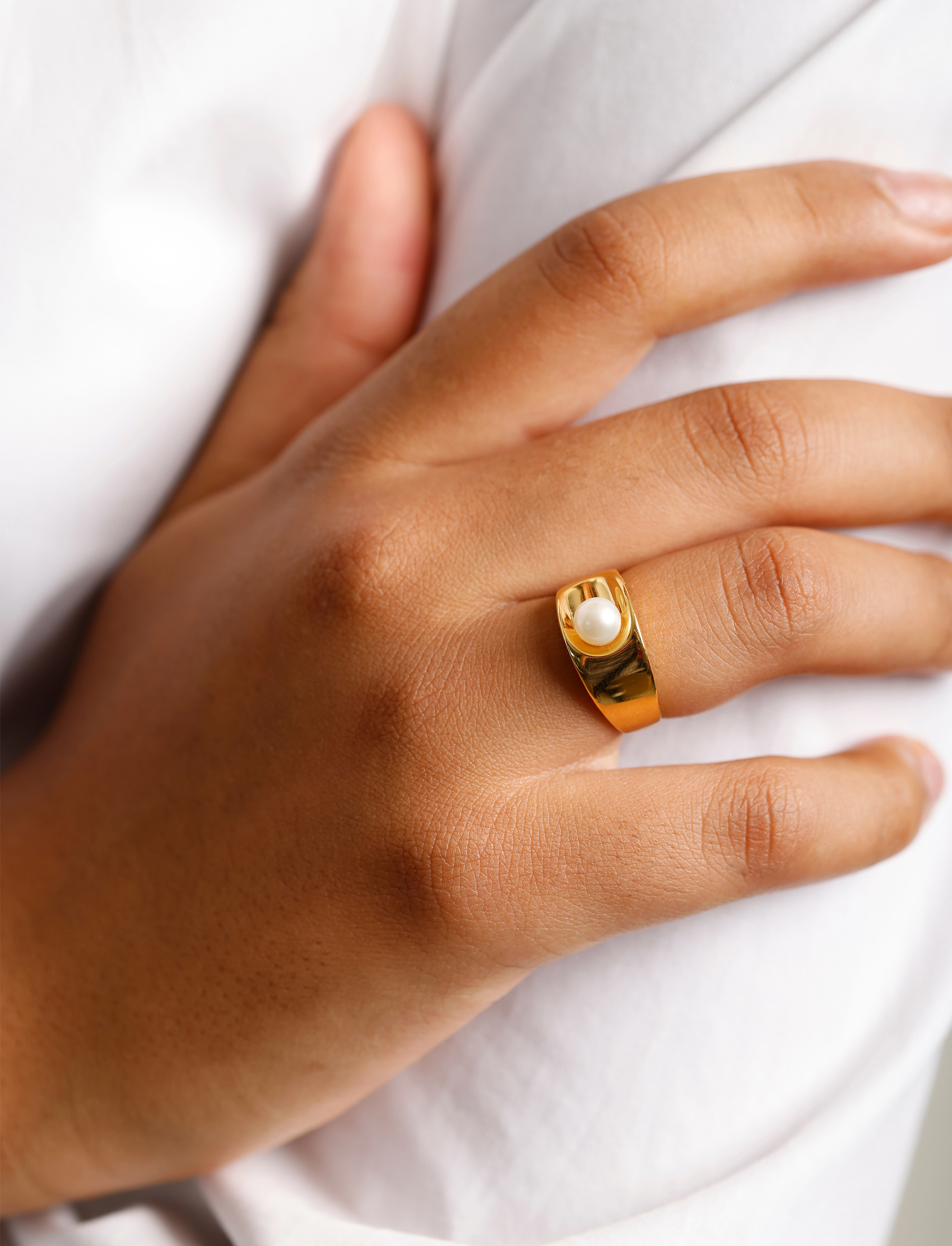Design Letters Pearl Solo Ring - Goldplated, 50, Gold, Smykker > Ringe, Dame