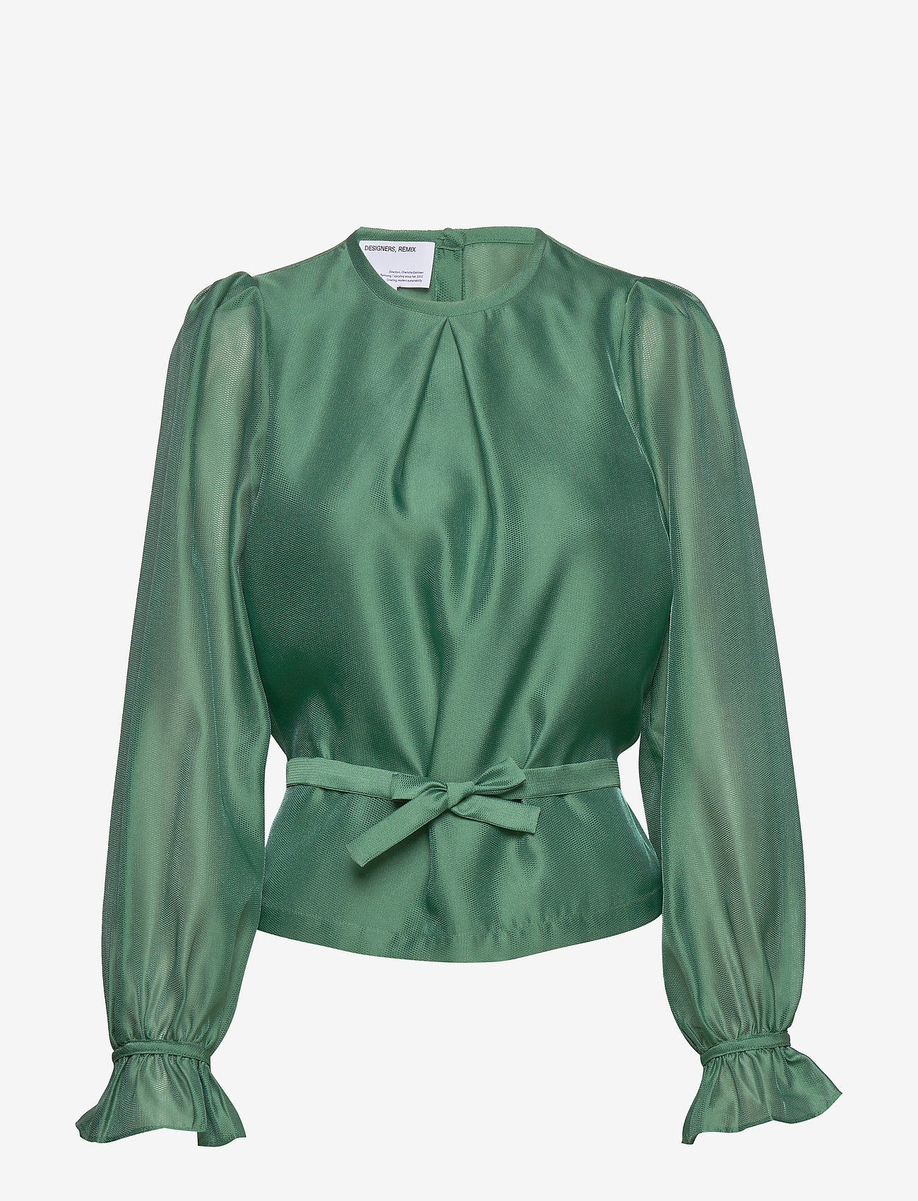 Sheer blouse with back buttons and puffed sleeves - DUSTY GREEN