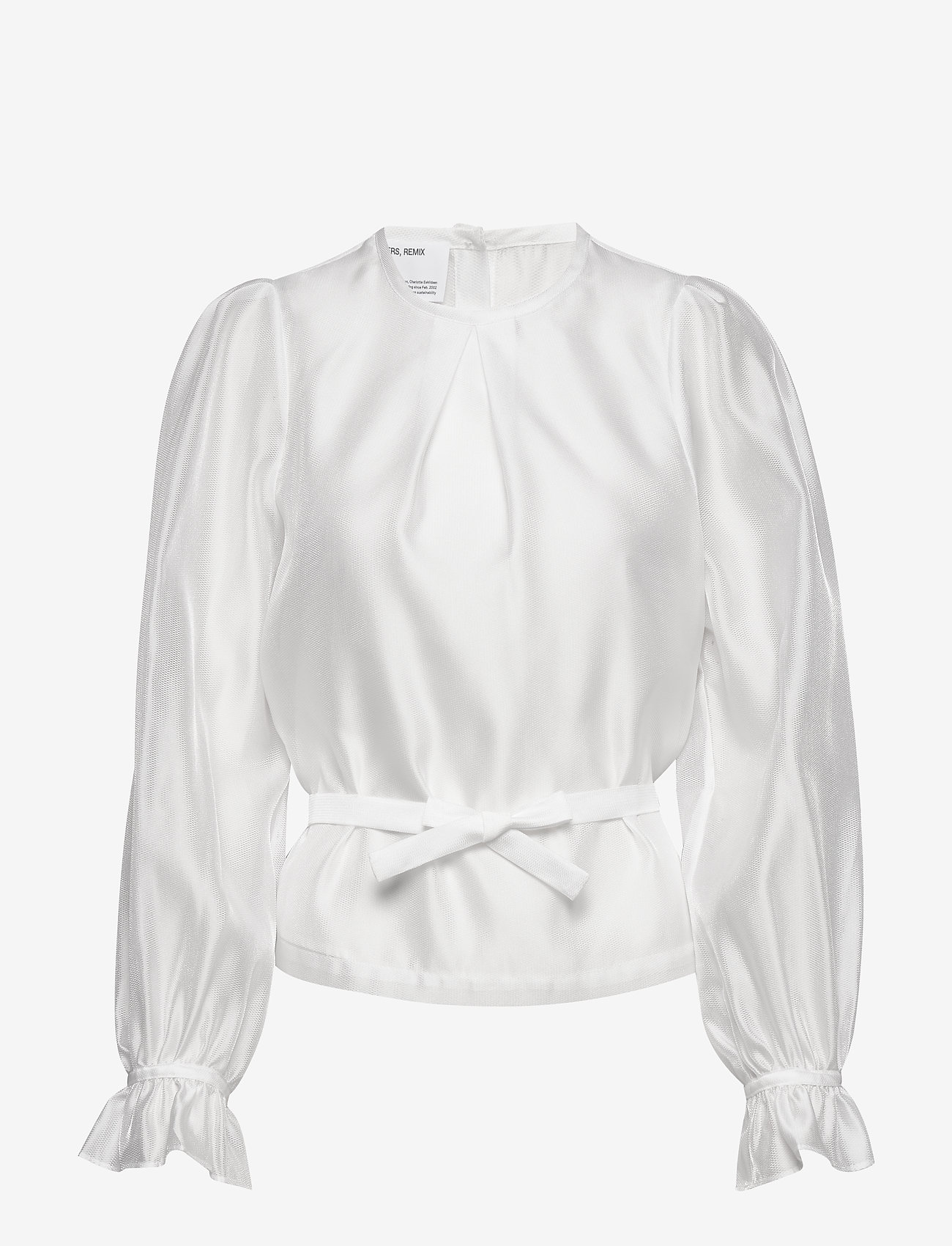 Sheer blouse with back buttons and puffed sleeves - WHITE