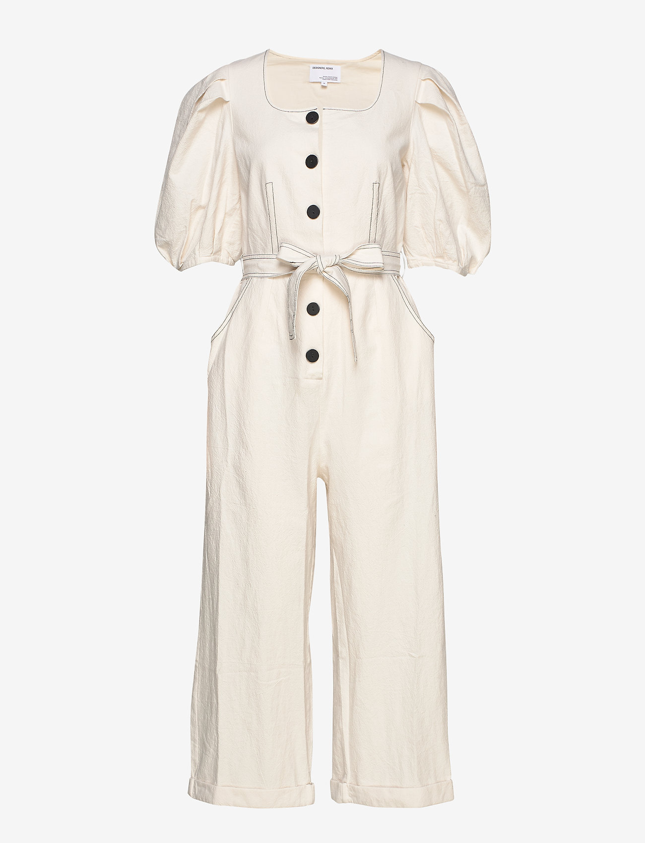 Button-detailed jumpsuit with square neckline - CREAM