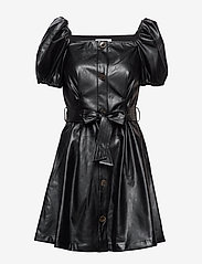 Button detailed leather free leather dress - BLACK