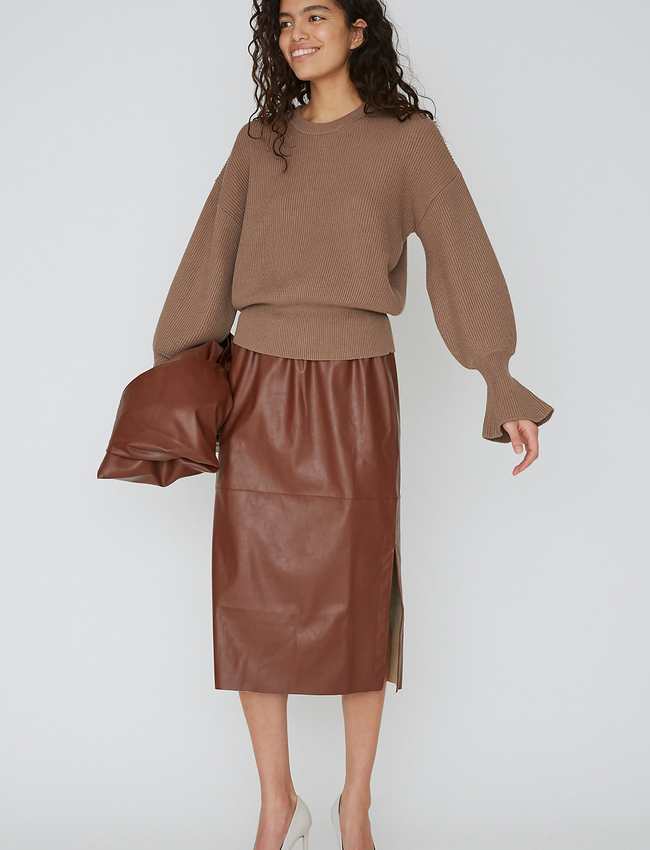 DESIGNERS, REMIX Marie Midi Skirt - Seelikud - BROWN / red