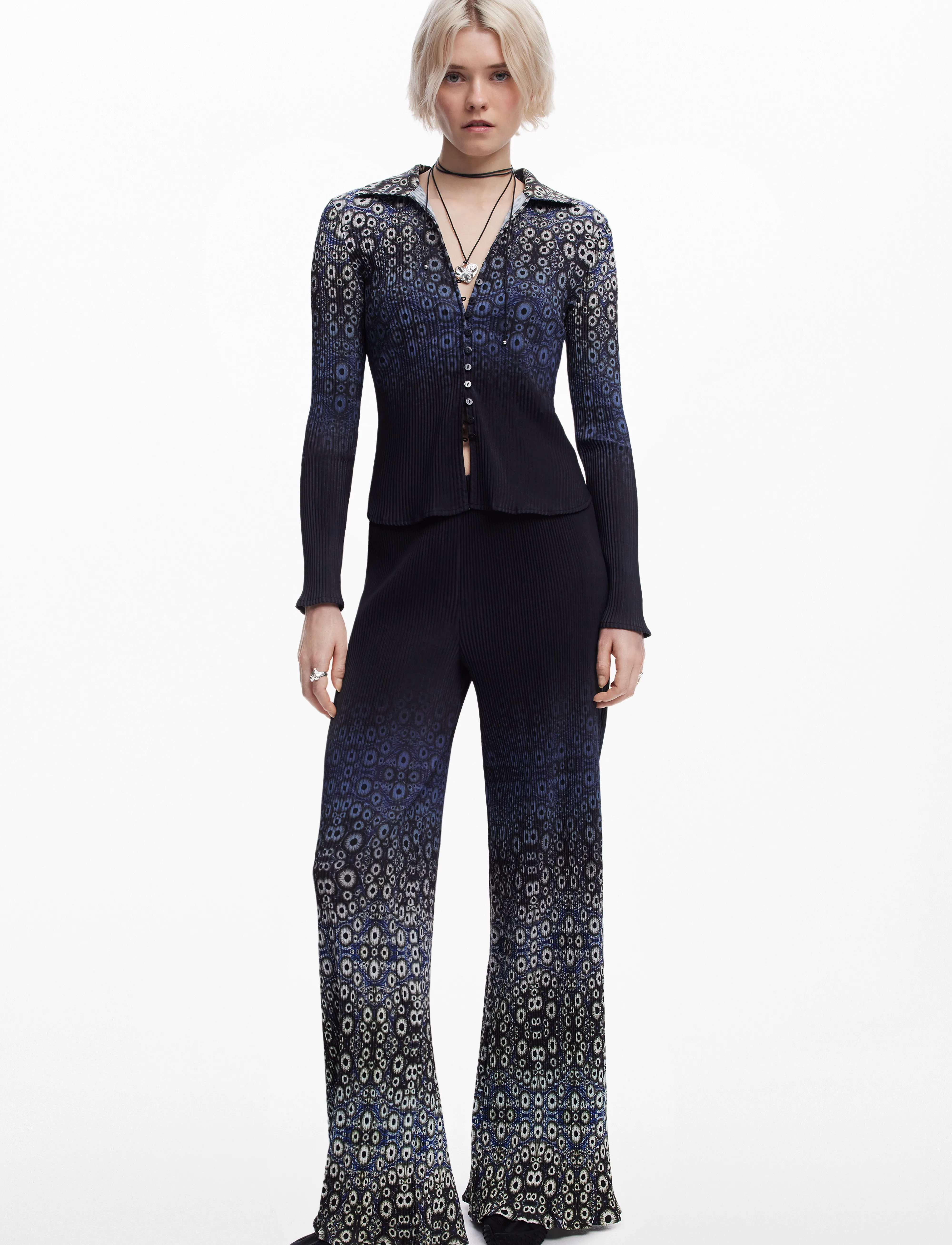 Desigual - CELULAS LACROIX - wide leg trousers - navy - 4