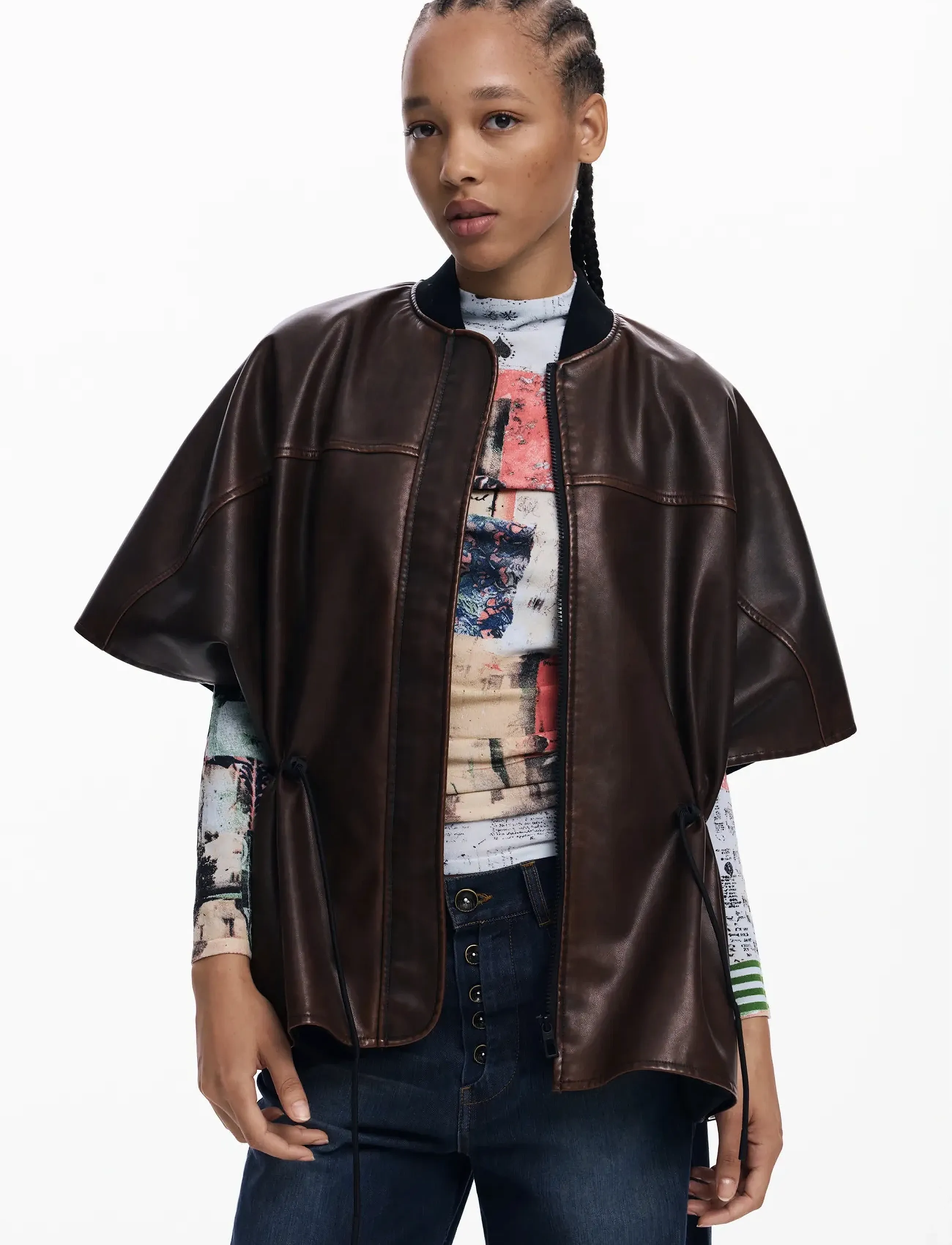 Desigual Poncho Richmond Bu, Kvinder, Kortærmet Poncho, Brun, Str: ONE SIZE