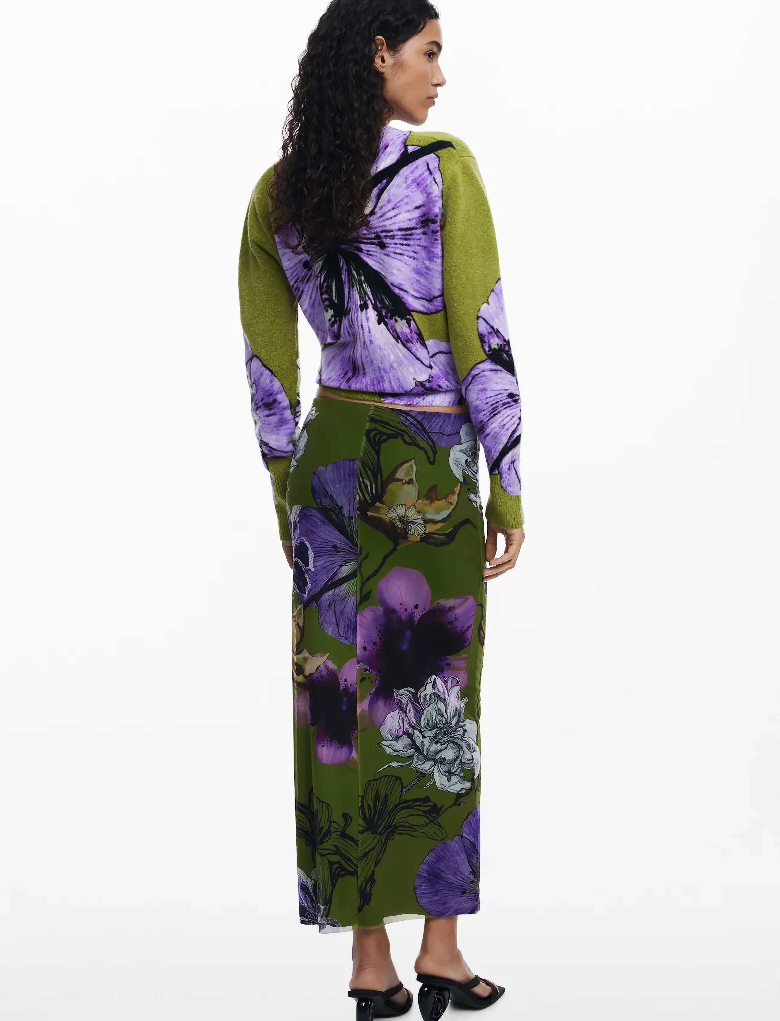 Desigual - TULLEFLOWER - midi-röcke - 4010 verde aceituna - 3