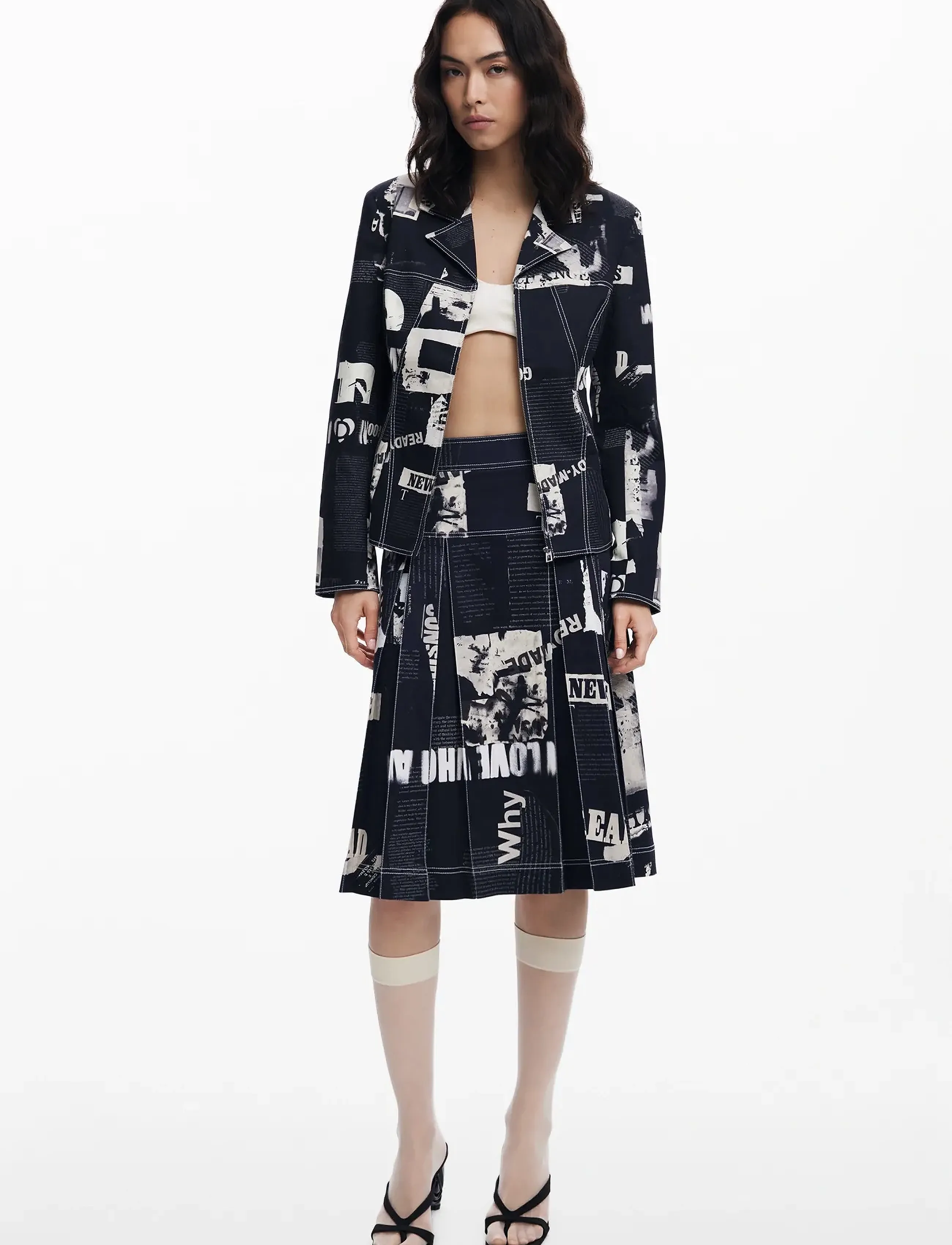 Desigual - NEWSPP - midi garuma svārki - black - 4