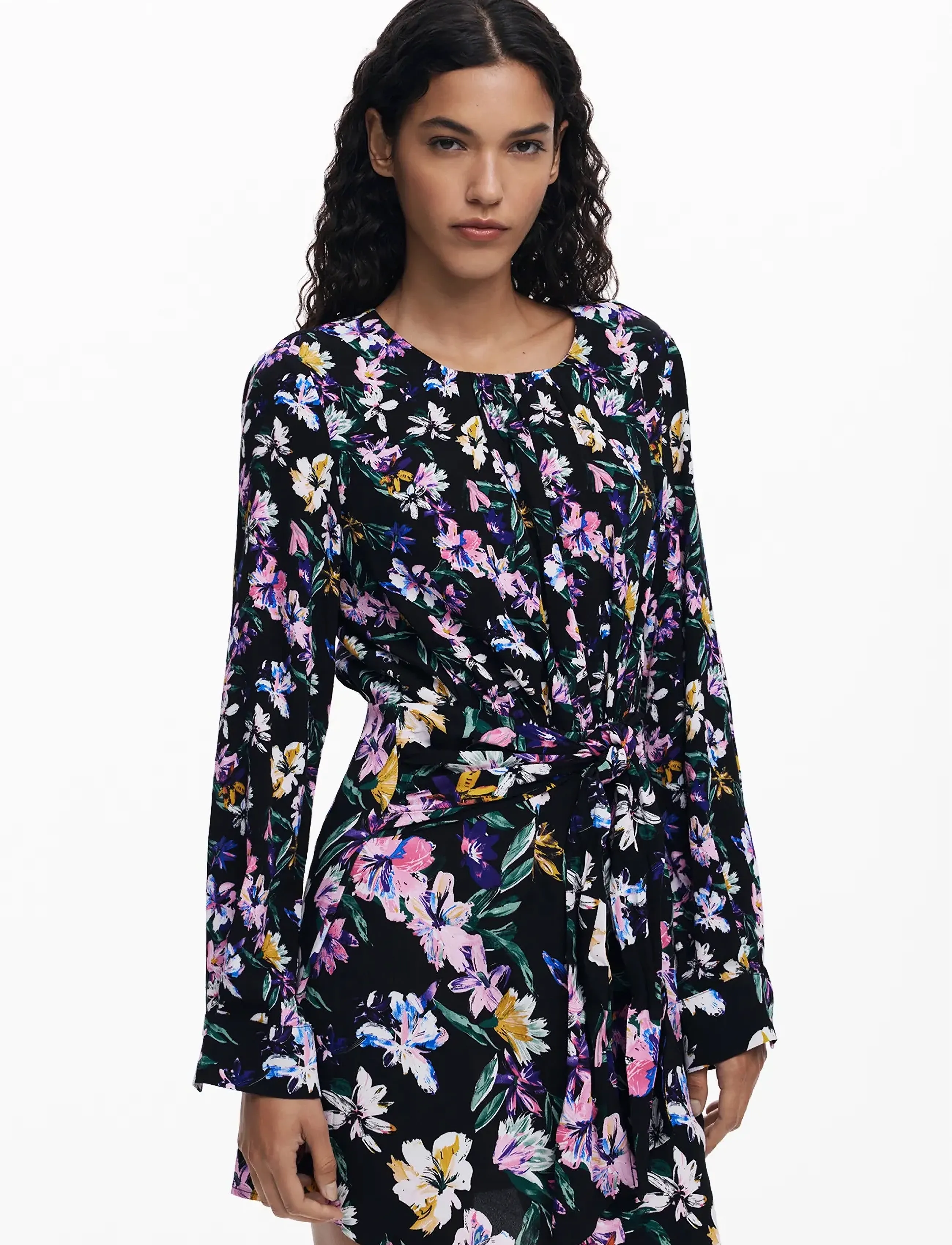 Desigual Flor Acrilica, XL, Dresses, Schwarz - Short Dress, Frauen